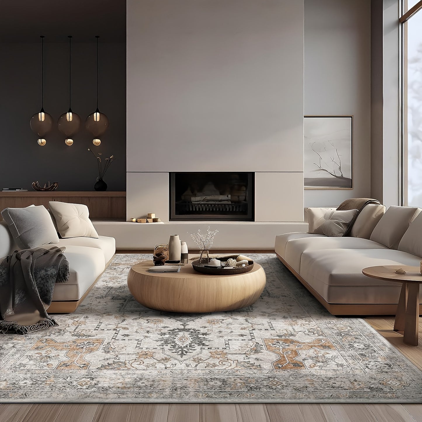 Area Rugs, Machine Washable Non Slip, Lightweight Print Rug, Light Taupe Brown