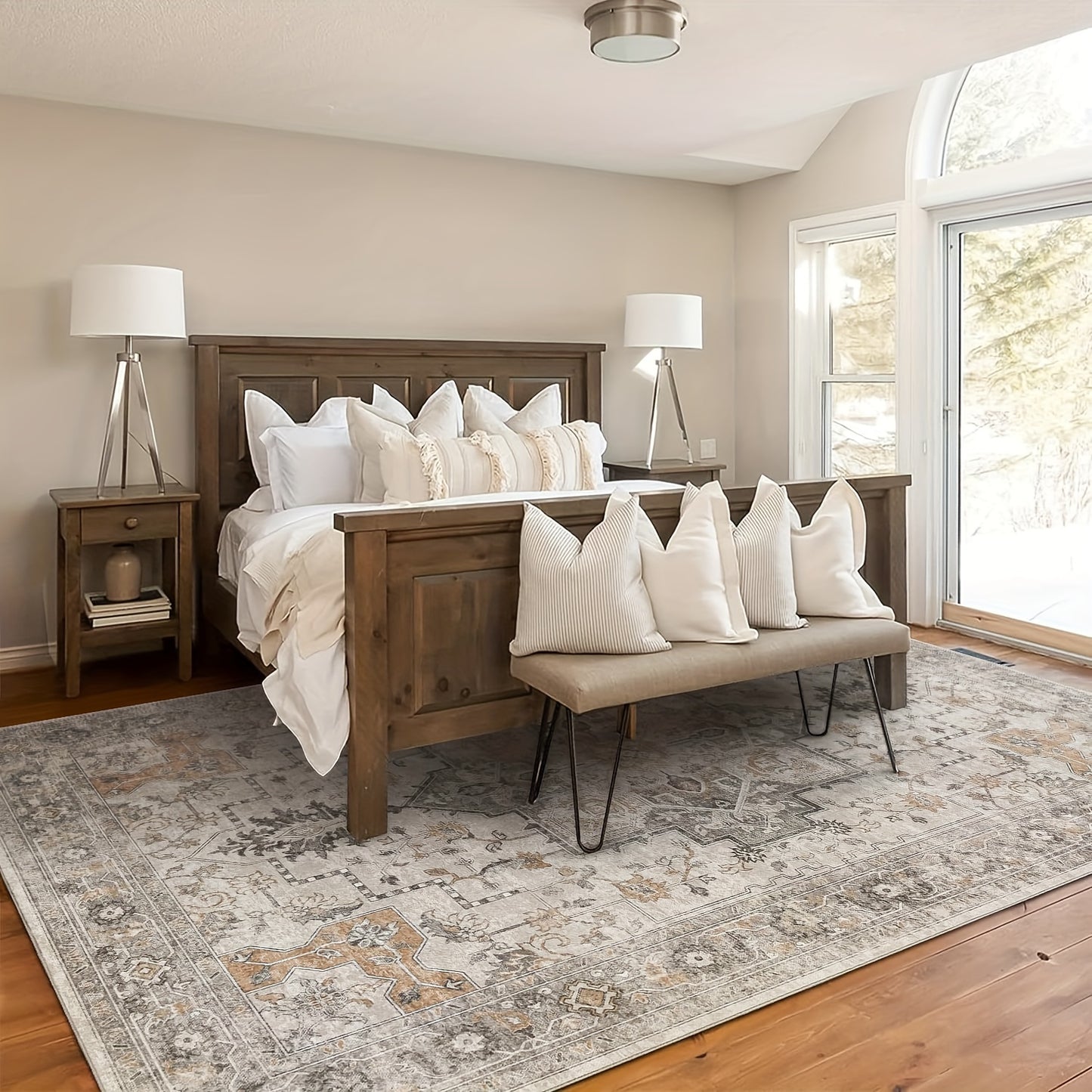Area Rugs, Machine Washable Non Slip, Lightweight Print Rug, Light Taupe Brown