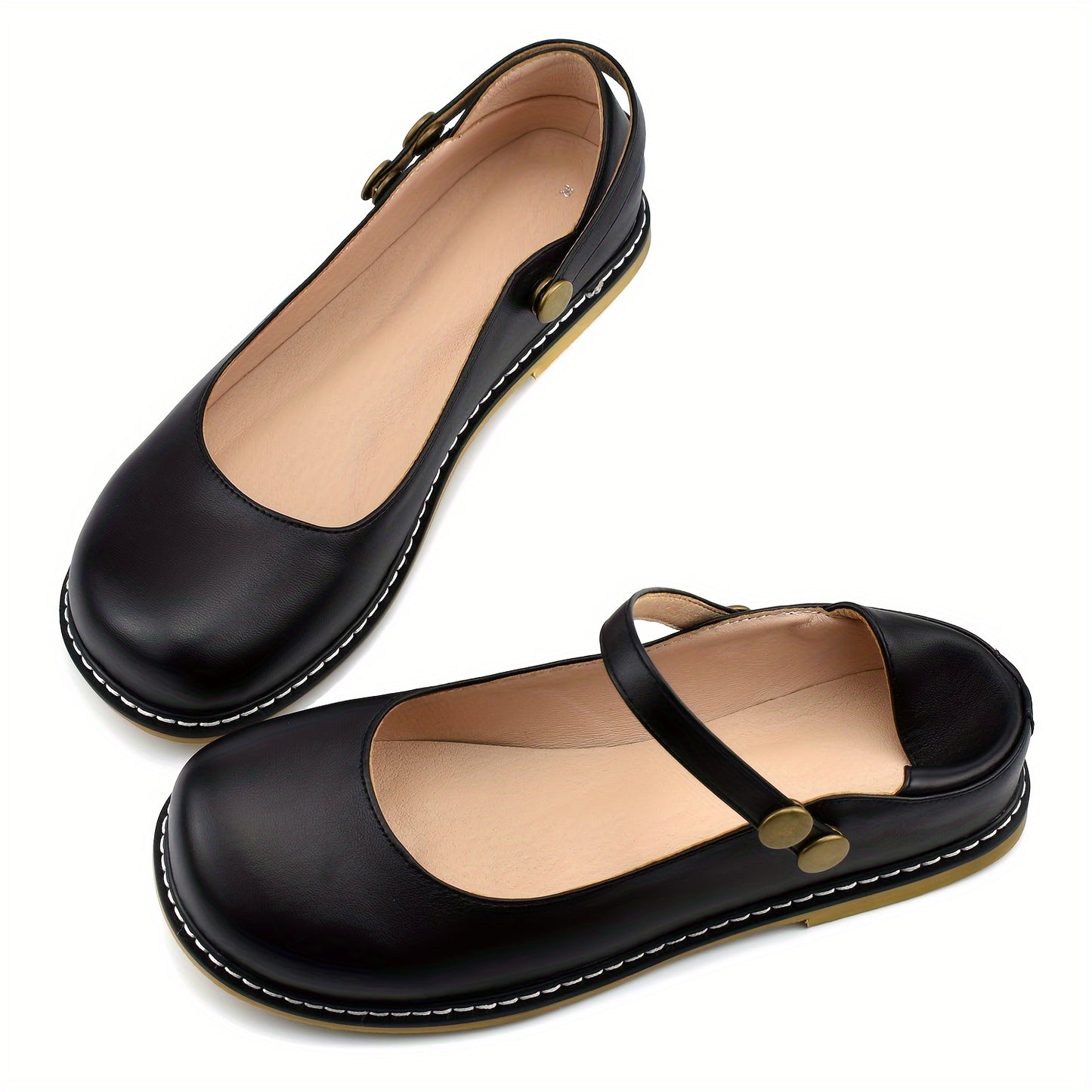Women's Buckle Ankle Strap Mary Jane Flats, Flat Heel, Ankle Strap