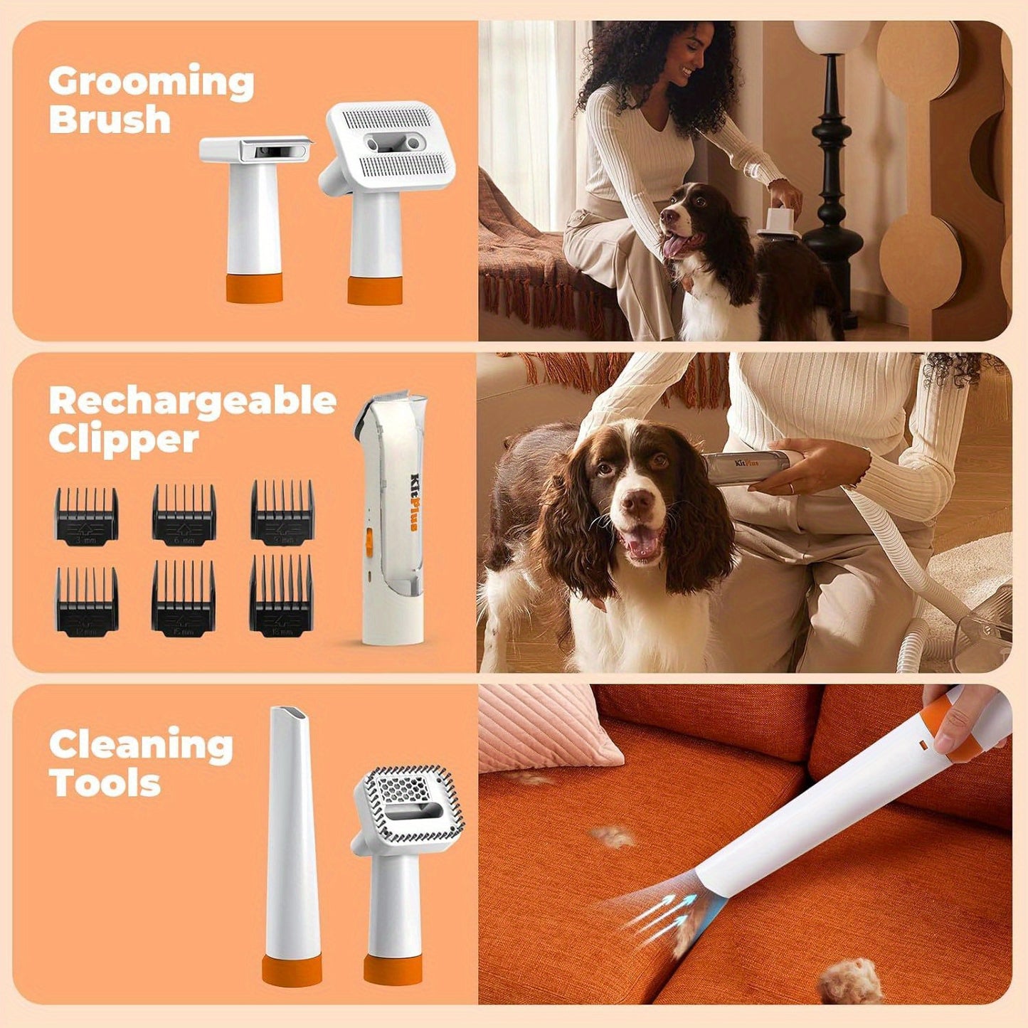 Dog Hair Vacuum & Dog Grooming Kit, 5 Grooming Tools for Dogs and Cats, 99% Hair Suction,
