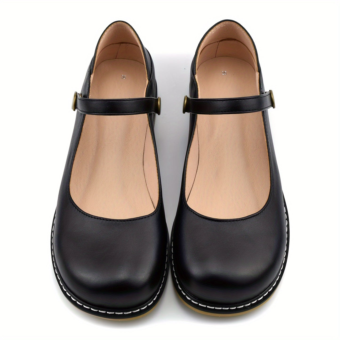 Women's Buckle Ankle Strap Flats, Non-Slip, Uniform Style