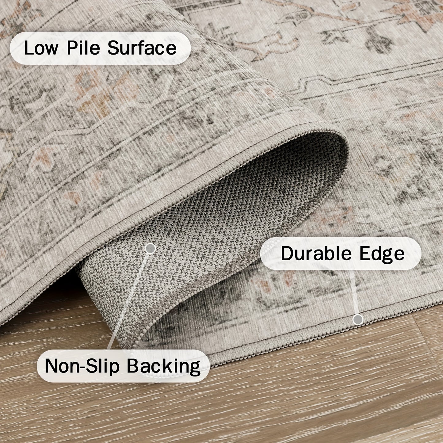 Area Rugs, Machine Washable Non Slip, Lightweight Print Rug, Light Taupe Brown