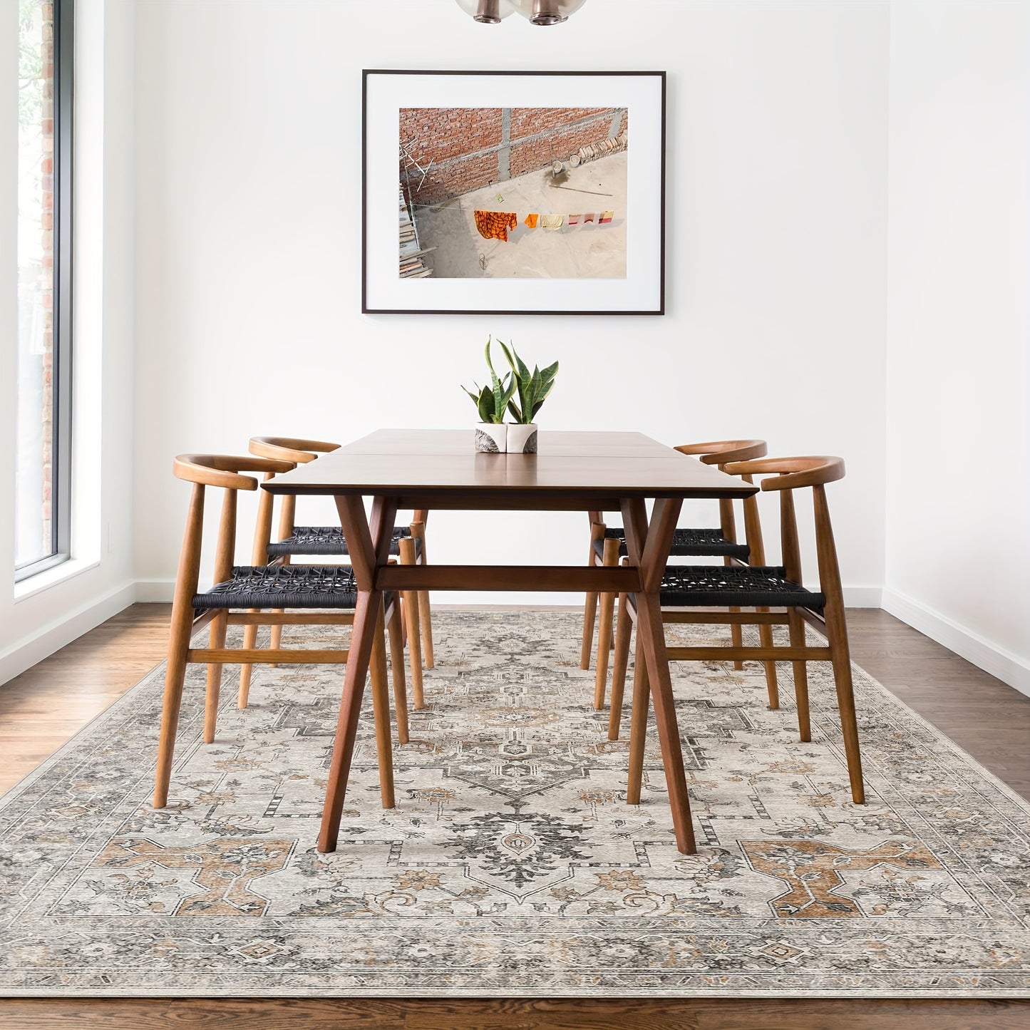 Area Rugs, Machine Washable Non Slip, Lightweight Print Rug, Light Taupe Brown