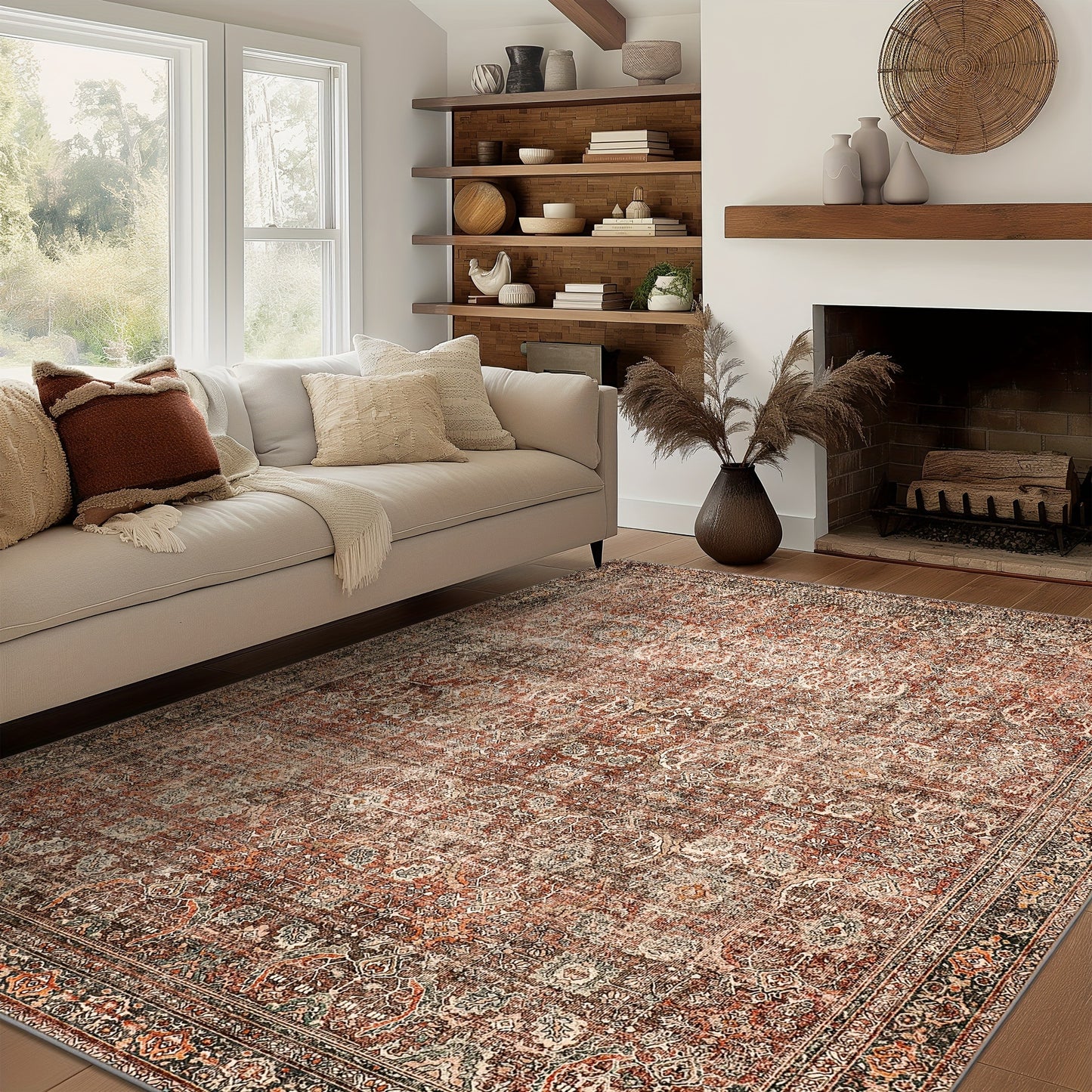 Machine Washable Non-Slip Boho Vintage Distressed Area Rug