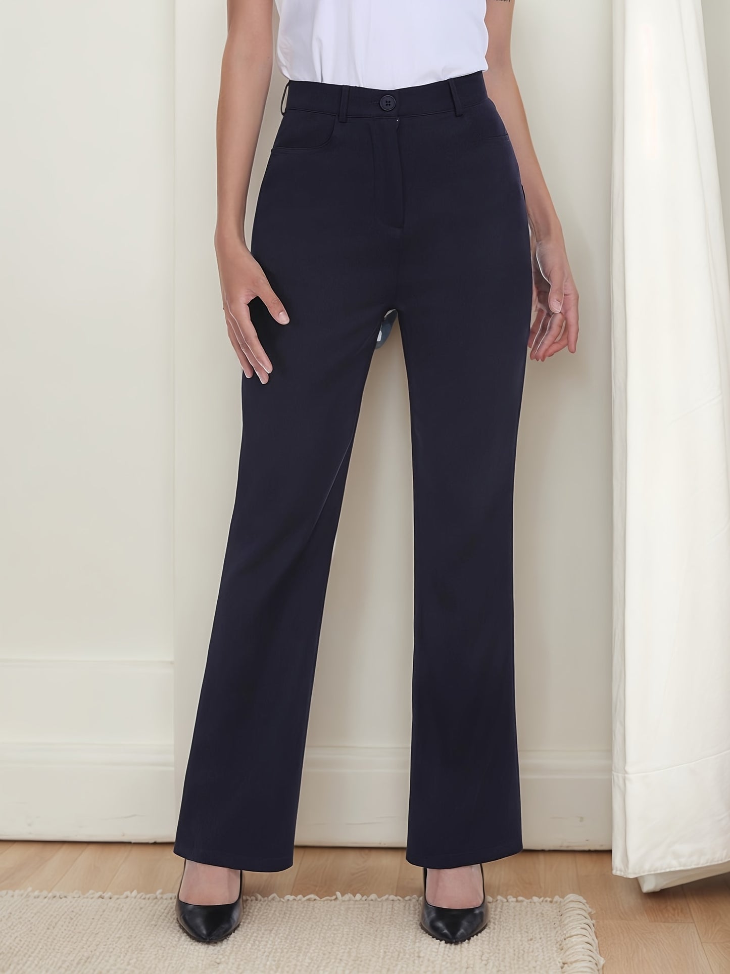 Women's Curvy Fit Gabardine Bootcut Stretch Dress Pants With Pockets - - Suitable for Work & Casual Occasions