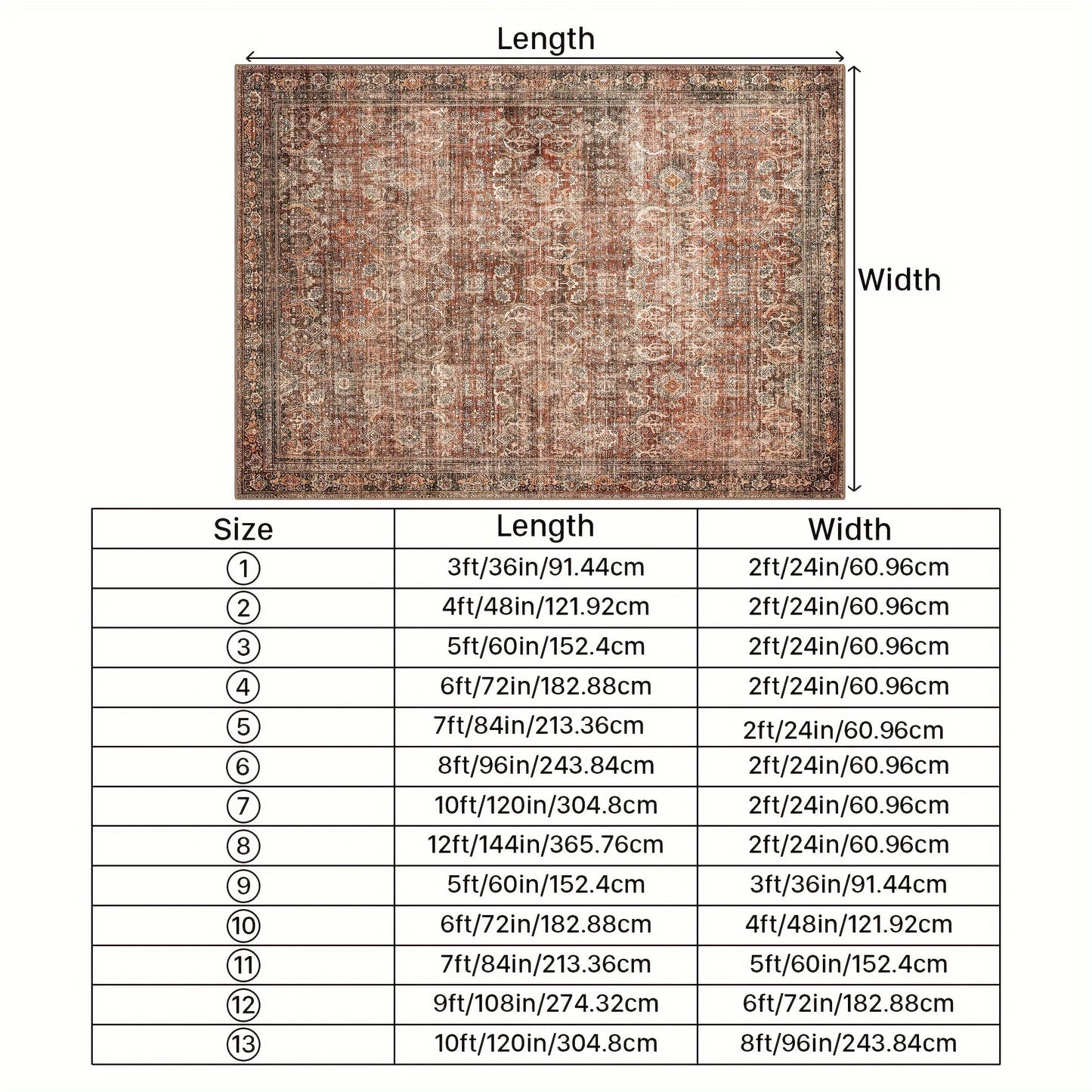 Machine Washable Non-Slip Boho Vintage Distressed Area Rug