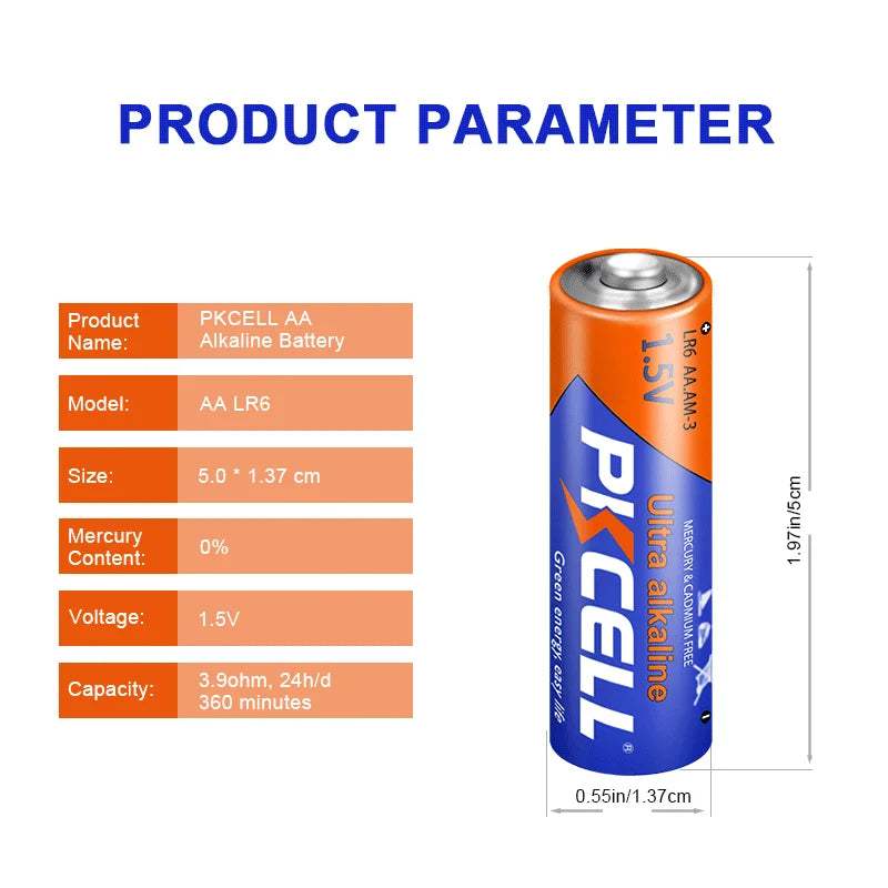 48pcs Pkcell LR6 AA batteries 2A battery UM3 MN1500 E91 1.5v Aa Alkaline Battery Dry Primary Superior R6P 2A Batteria