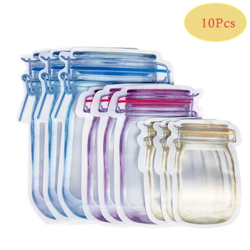 New Reusable Mason Jar Bottles Bags Nuts Candy Cookies Bag Waterproof Seal Fresh Food Storage Bag Snacks Sandwich Zip Lock Bags