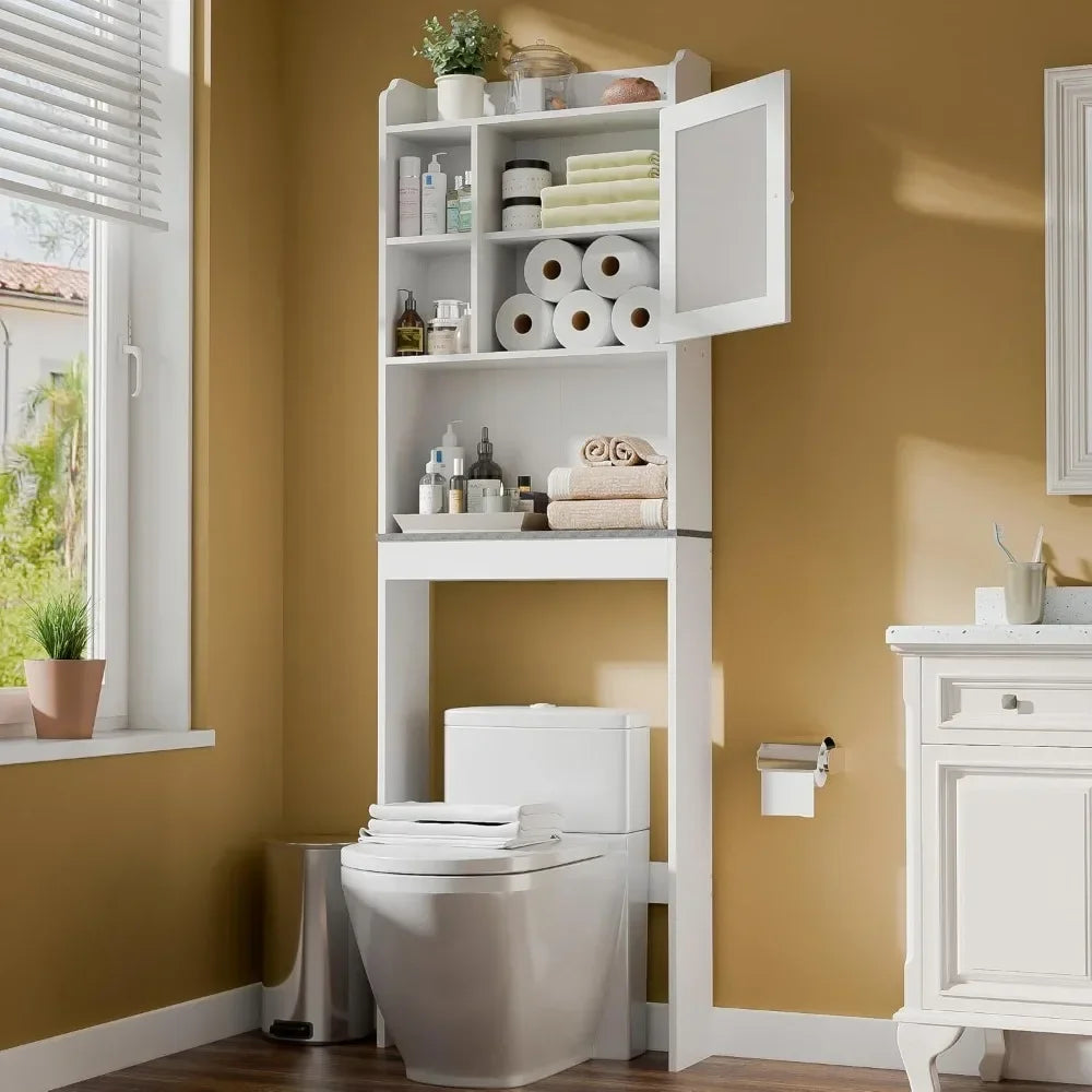 Toilet Bathroom Storage Cabinet Freestanding Organizer with Adjustable Shelves r