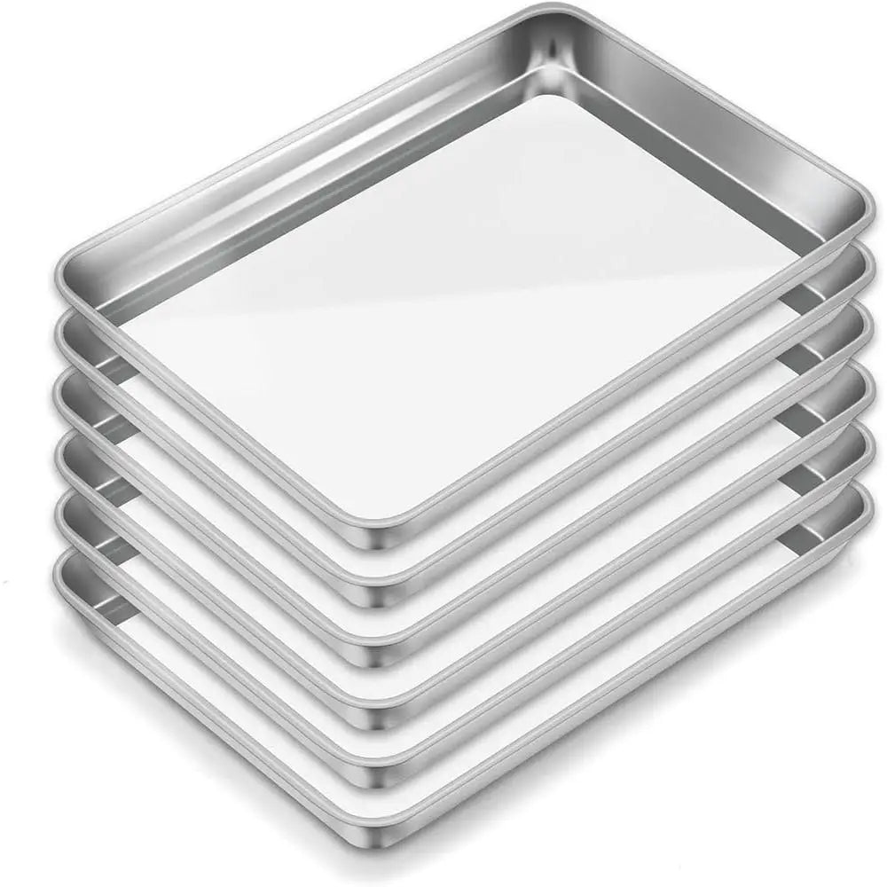 6 Pack Stainless Steel Baking Sheet Set Toaster Oven Pans Barbecue Grill Trays Cooking Storage Trays Kitchen Essential Tools