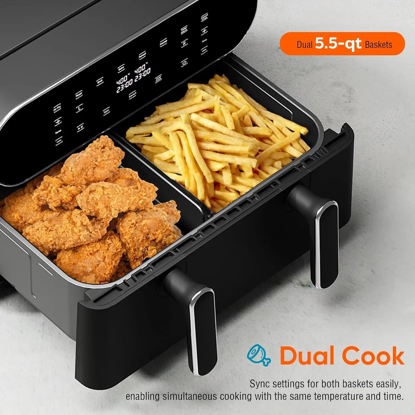 Large Air Fryer - 8 in 1 XL Airfryer with Basket Divider, Air Fry, Roast, Broil, Bake, Reheat, Dehydrate,