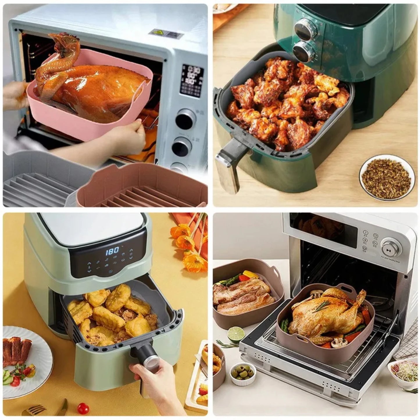 Non-stick Silicone Air Fryer Tray Mold for Oven Baking - Reusable Basket Liner Pan for Pizza