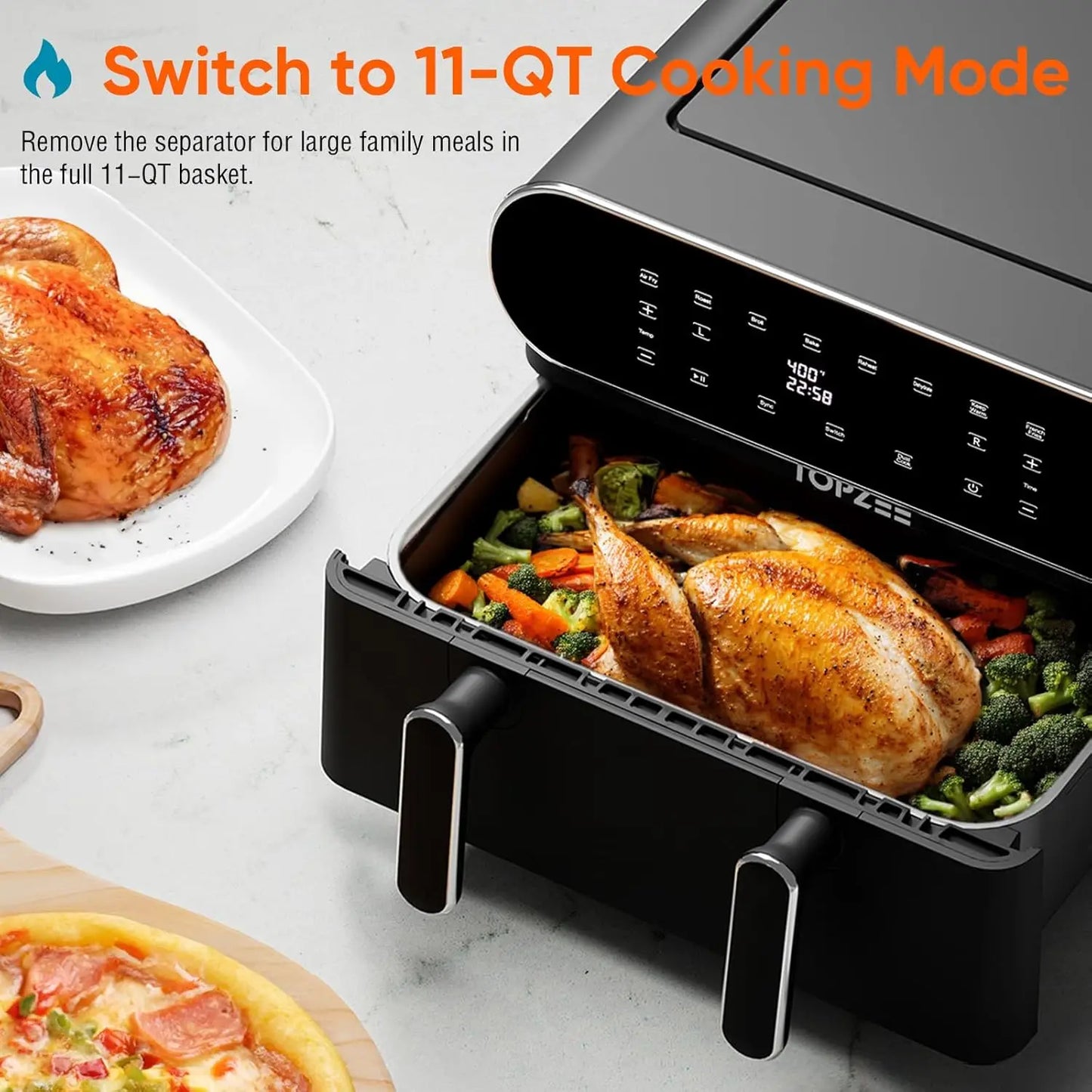 Large Air Fryer - 8 in 1 XL Airfryer with Basket Divider, Air Fry, Roast, Broil, Bake, Reheat, Dehydrate,