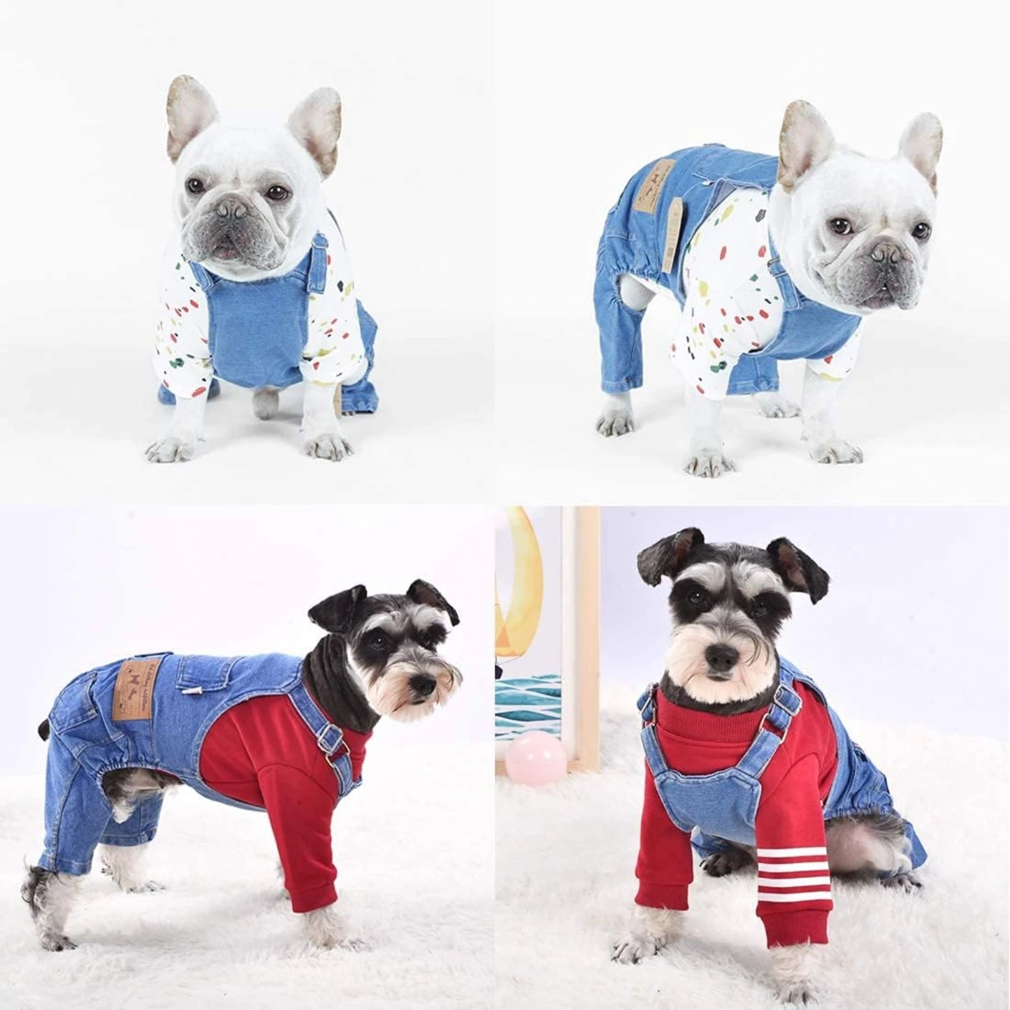 Washed Denim Pet Clothes: Adorable Elastic Jeans Overalls