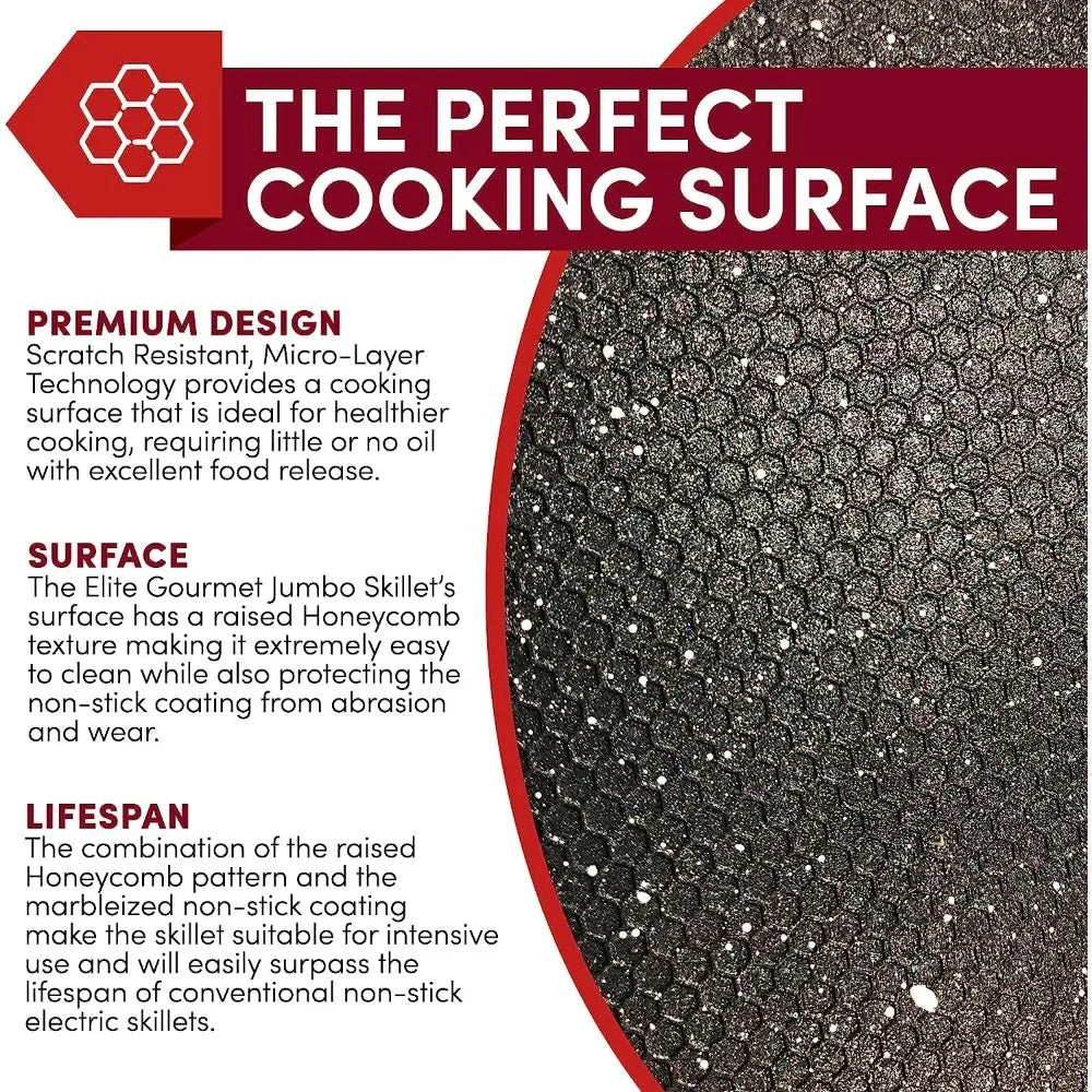 Non-stick Electric Skillet with Glass Vented Lid10.5Qt. Scratch Resistant, Dishwasher Safe,