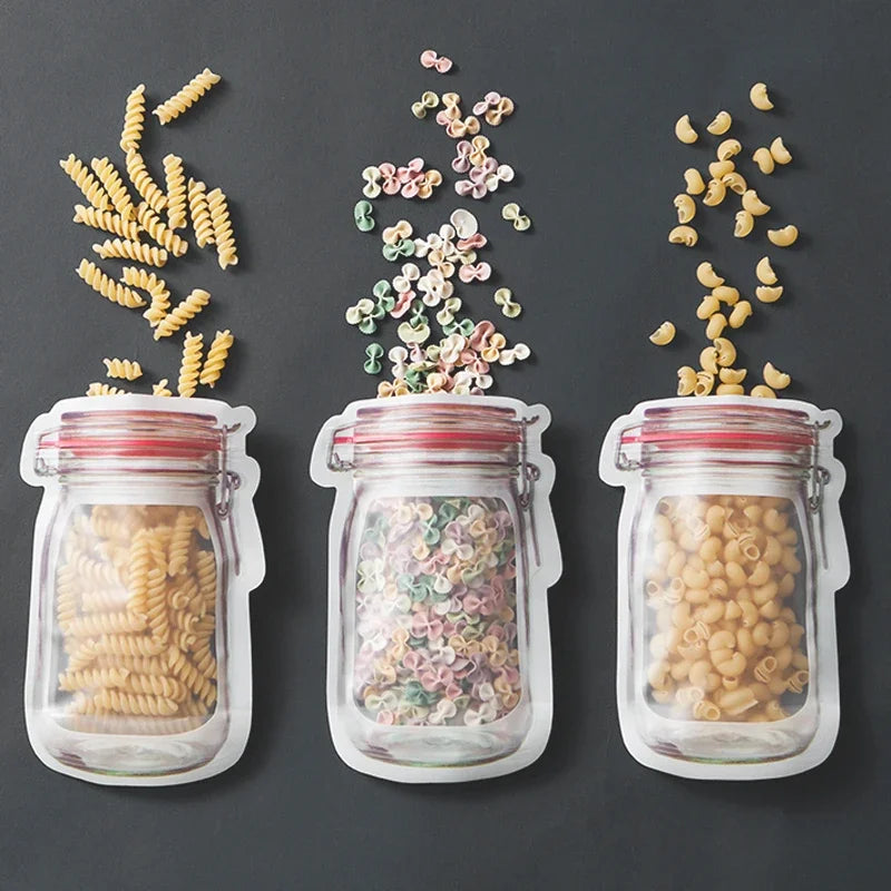 New Reusable Mason Jar Bottles Bags Nuts Candy Cookies Bag Waterproof Seal Fresh Food Storage Bag Snacks Sandwich Zip Lock Bags