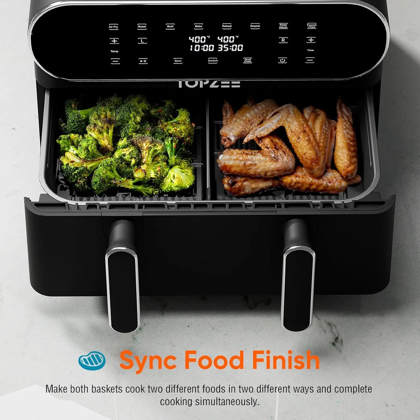 Large Air Fryer - 8 in 1 XL Airfryer with Basket Divider, Air Fry, Roast, Broil, Bake, Reheat, Dehydrate,