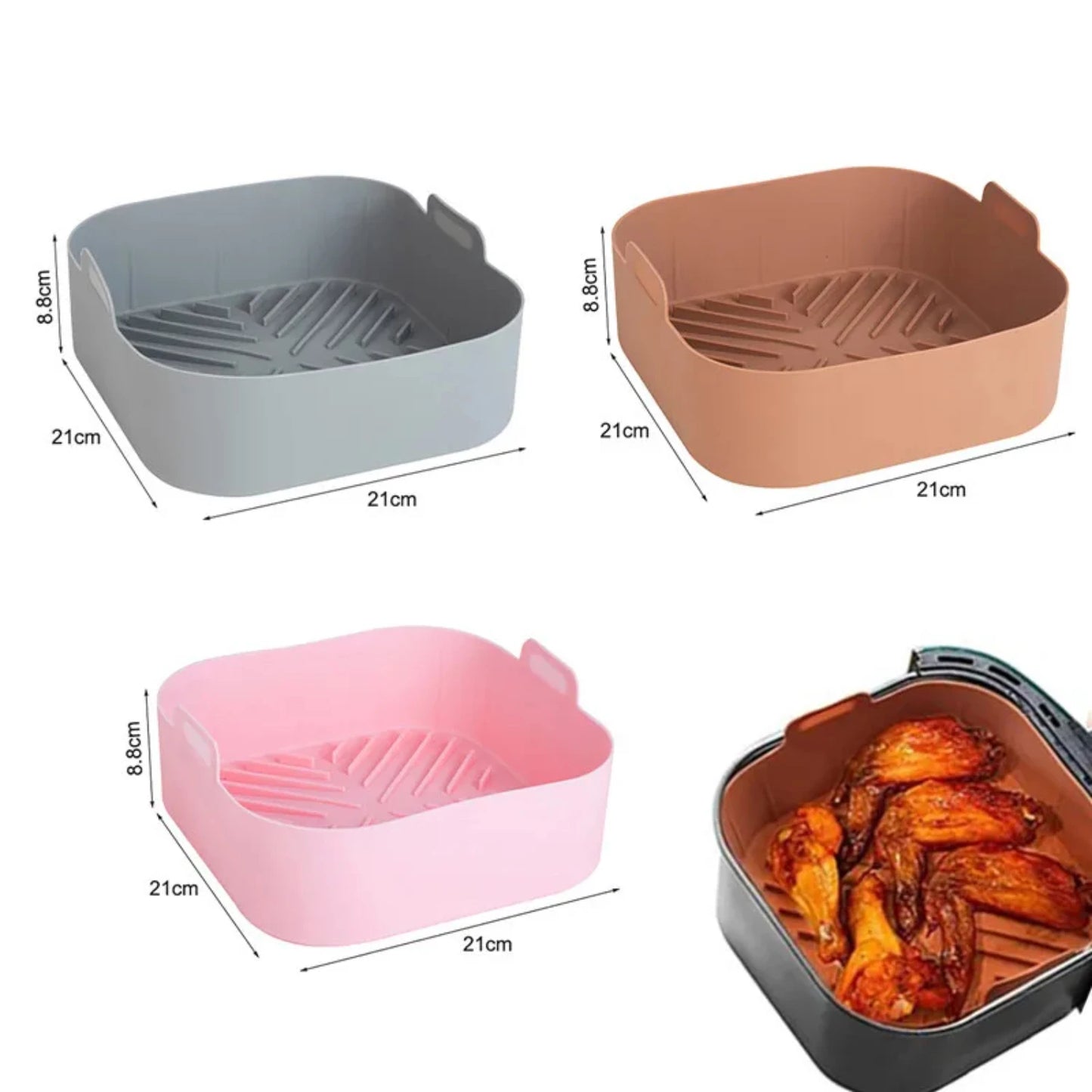 Non-stick Silicone Air Fryer Tray Mold for Oven Baking - Reusable Basket Liner Pan for Pizza
