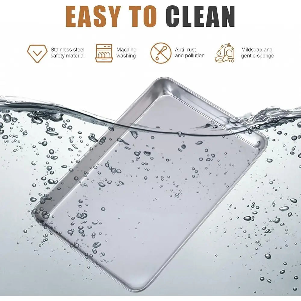 6 Pack Stainless Steel Baking Sheet Set Toaster Oven Pans Barbecue Grill Trays Cooking Storage Trays Kitchen Essential Tools