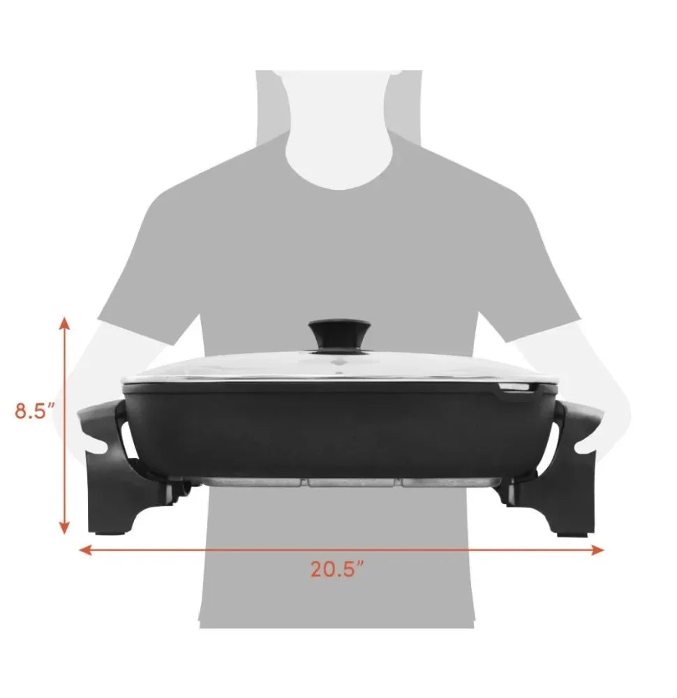 Non-stick Electric Skillet with Glass Vented Lid10.5Qt. Scratch Resistant, Dishwasher Safe,