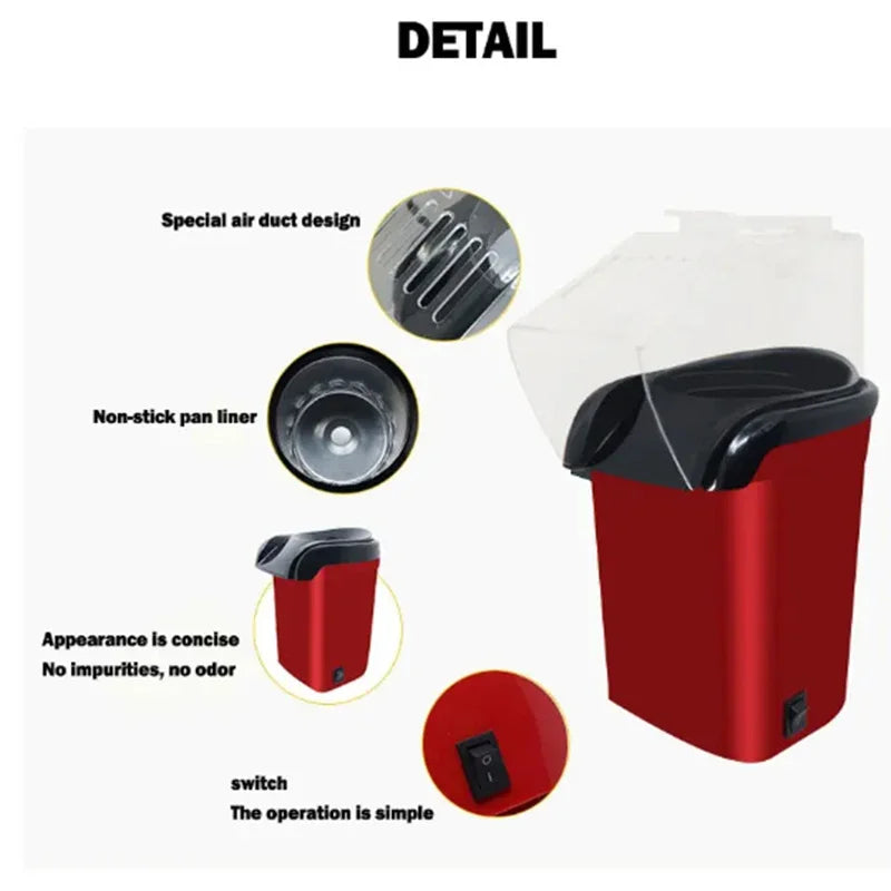 Oil-free Air Corn Machine, Pipoqueir Eletrica Hot Air Machine Mini Popcorn Maker Machine-1200W Household Healthy Home Kitchen