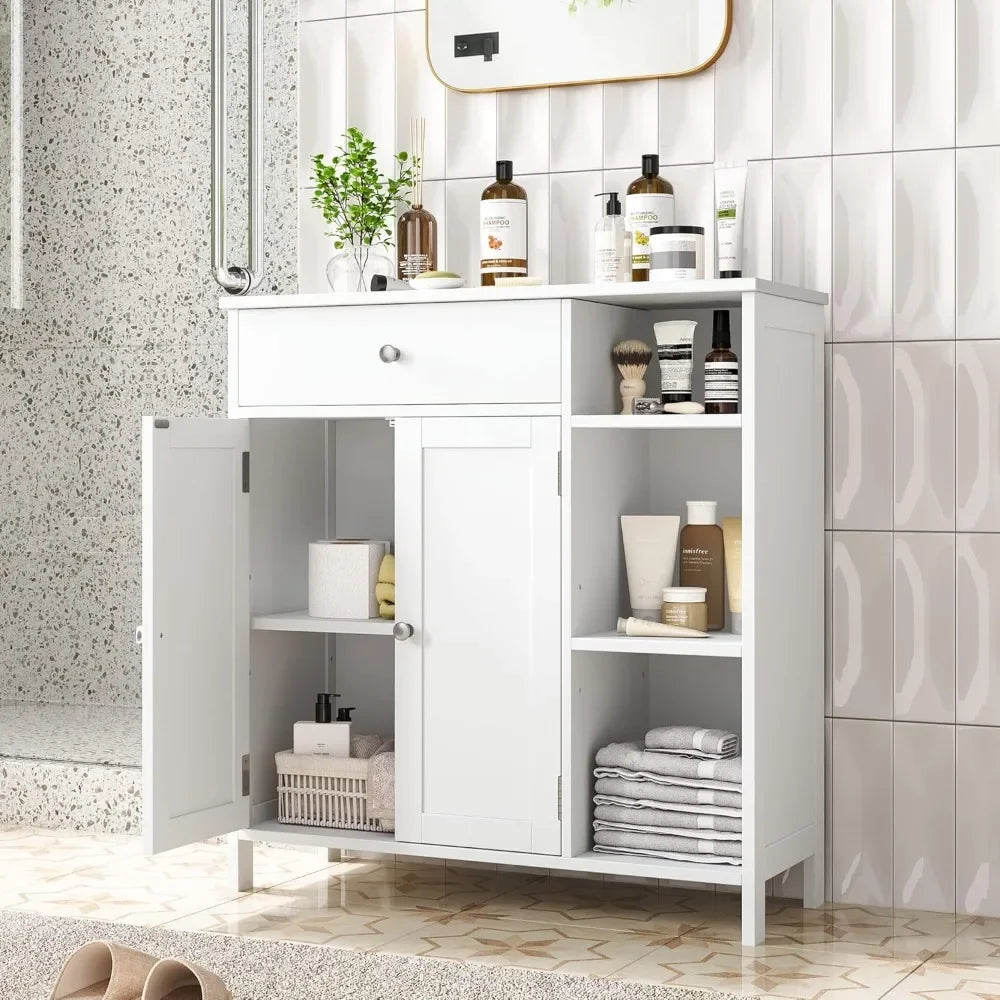 Bathroom Floor Cabinet with Doors & Drawer & Adjustable Shelf