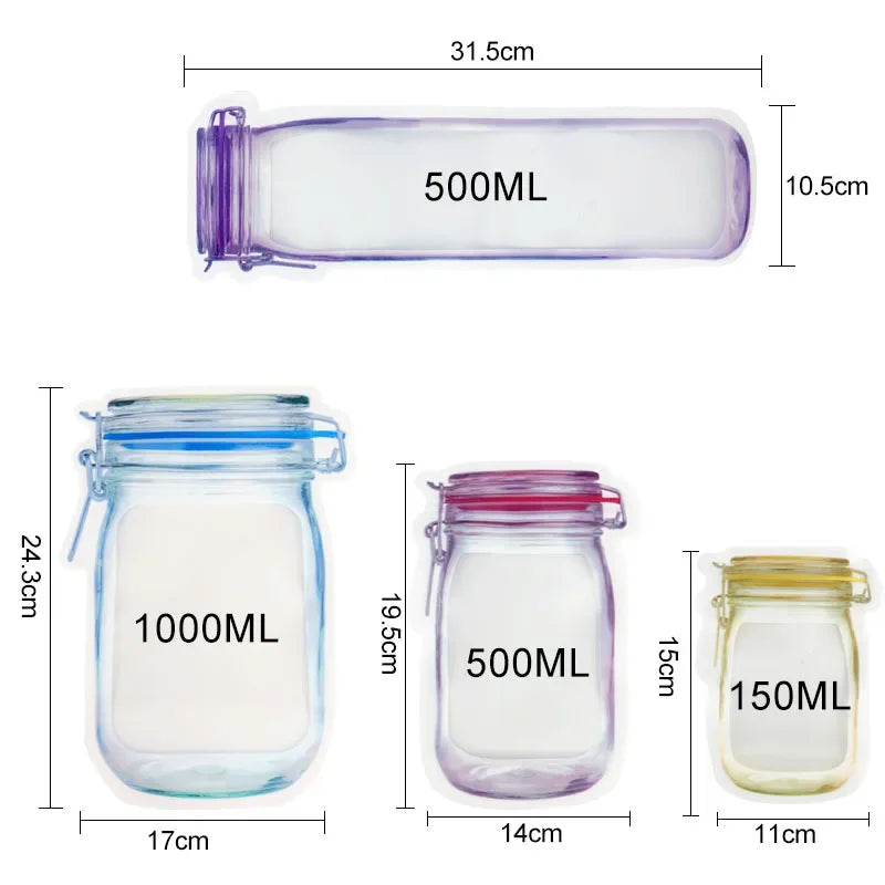 New Reusable Mason Jar Bottles Bags Nuts Candy Cookies Bag Waterproof Seal Fresh Food Storage Bag Snacks Sandwich Zip Lock Bags