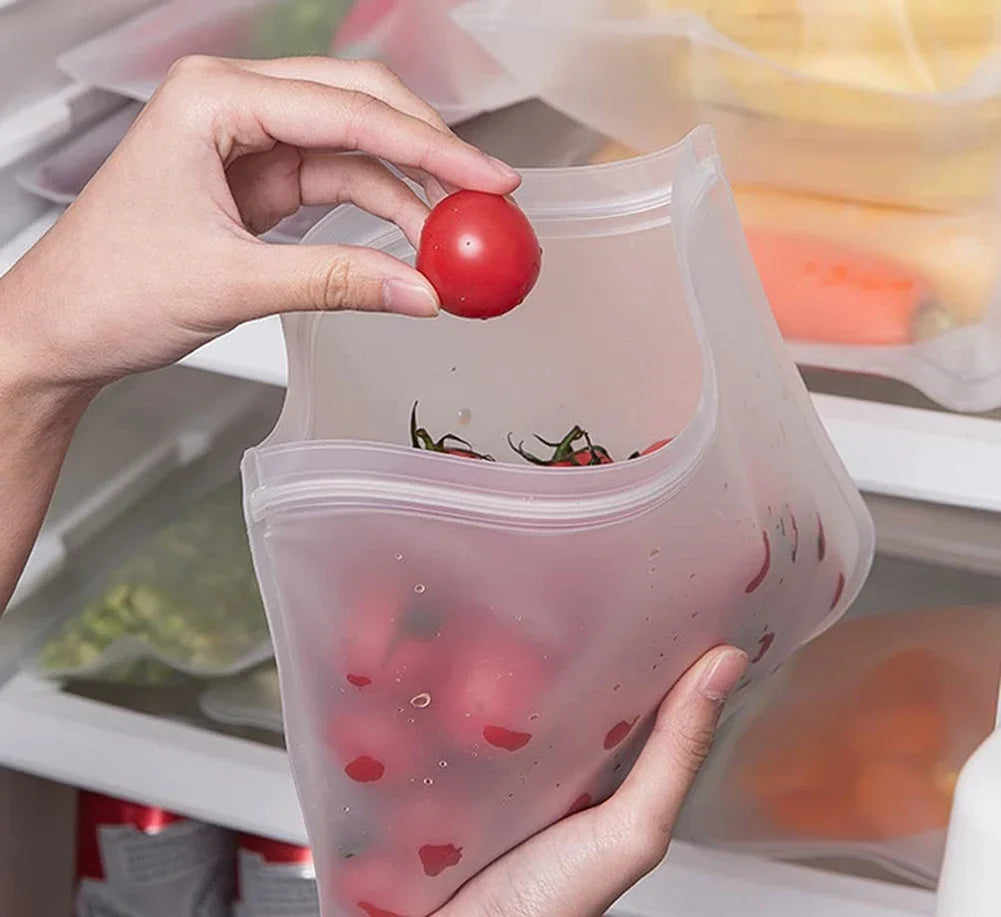New Silicone Food Storage Bag Reusable Stand Up Zip Shut Bag