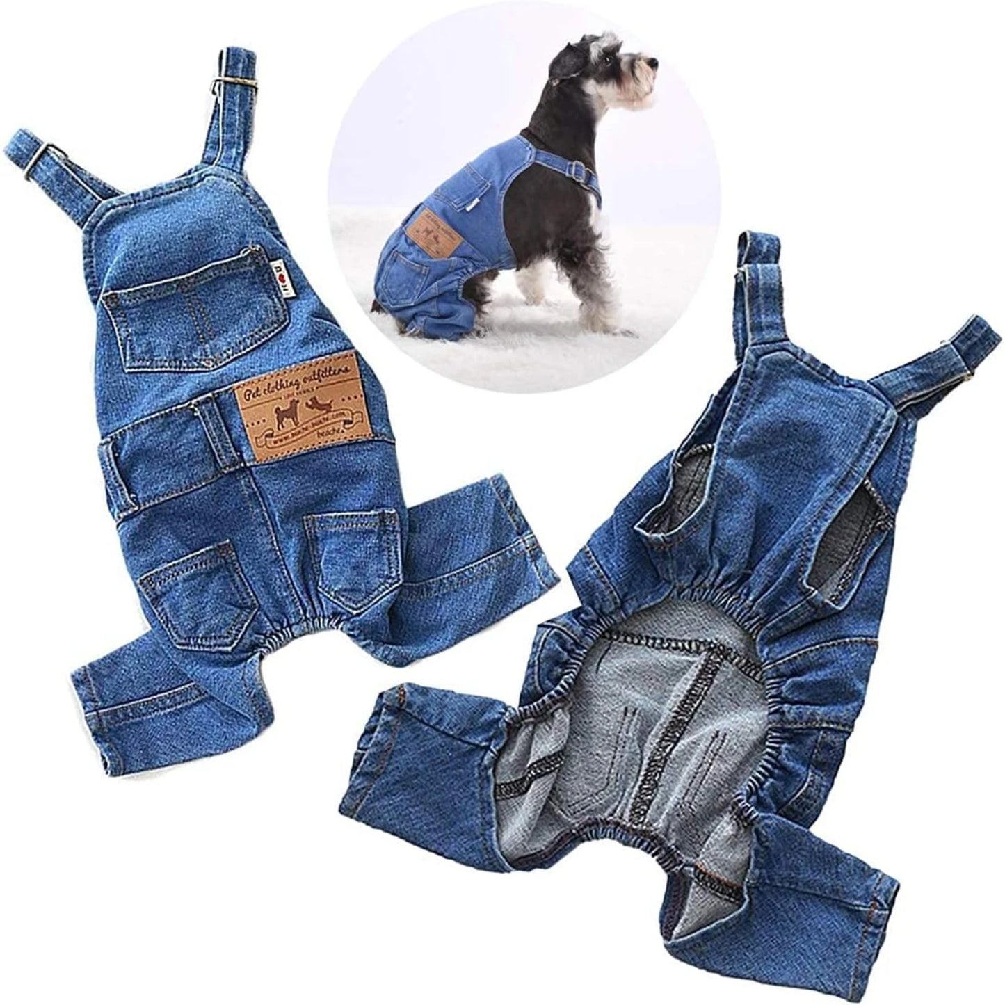 Washed Denim Pet Clothes: Adorable Elastic Jeans Overalls