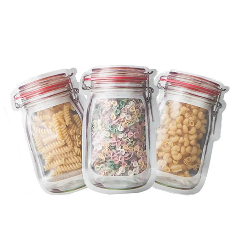 New Reusable Mason Jar Bottles Bags Nuts Candy Cookies Bag Waterproof Seal Fresh Food Storage Bag Snacks Sandwich Zip Lock Bags