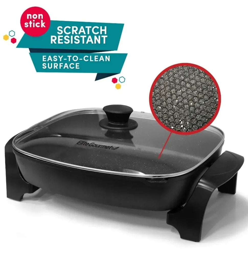 Non-stick Electric Skillet with Glass Vented Lid10.5Qt. Scratch Resistant, Dishwasher Safe,