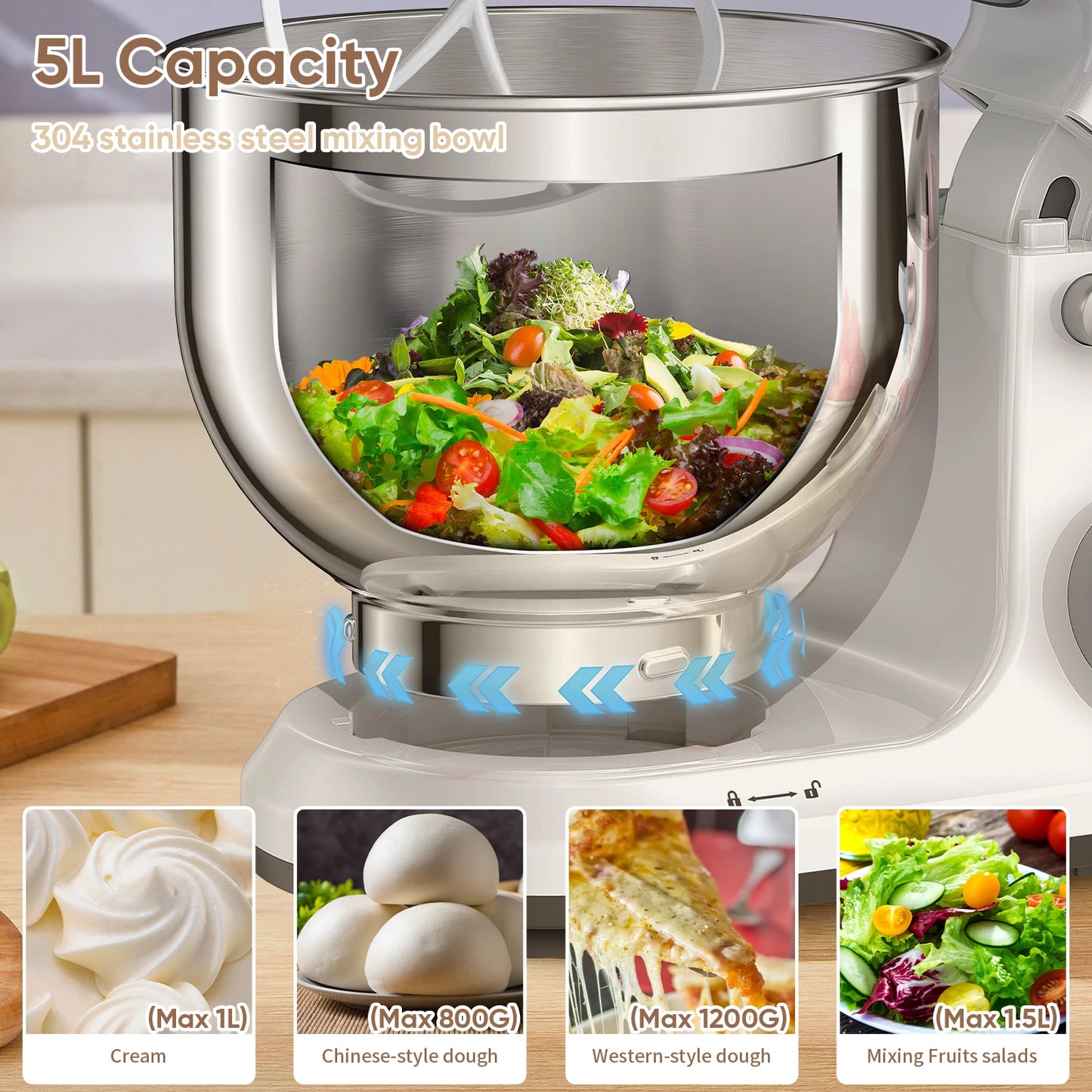 BioloMix Kitchen Food Stand Mixer 1200W 11-Speeds DC Motor Digital OLED Screen