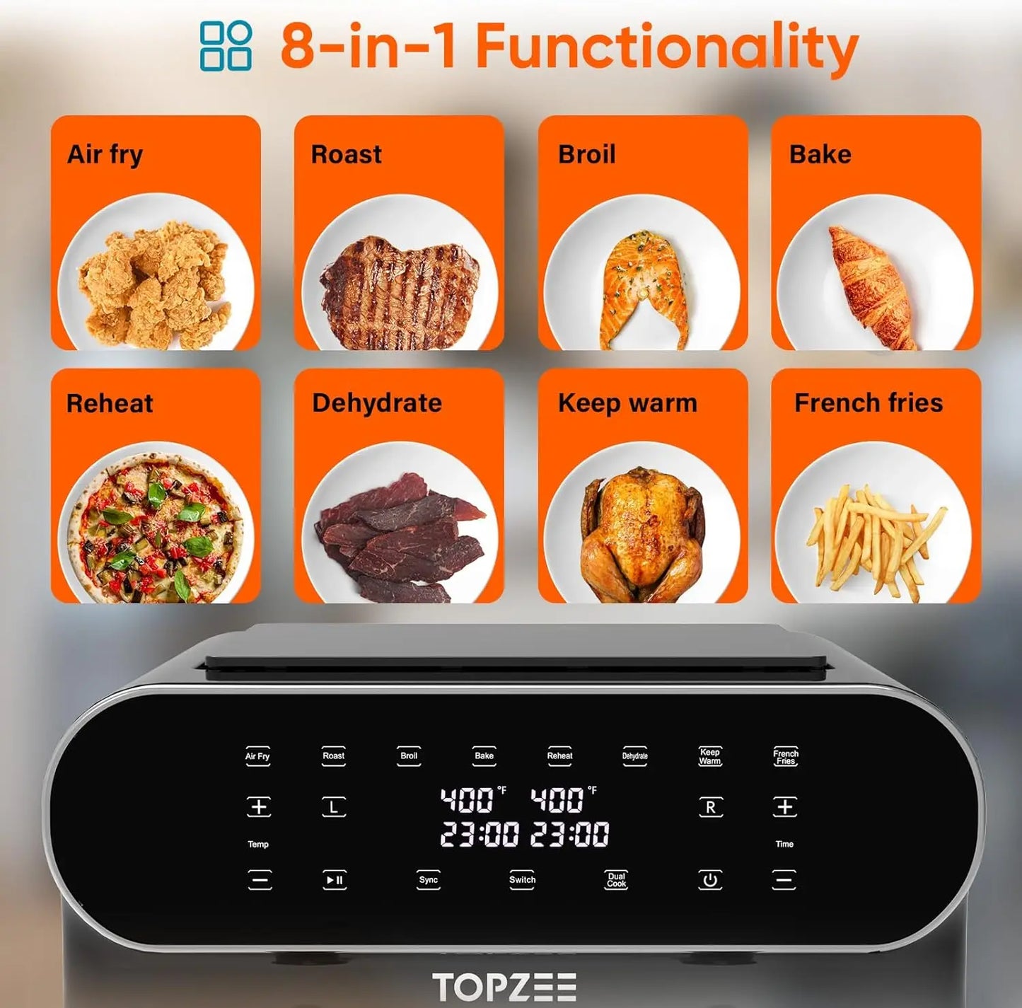 Large Air Fryer - 8 in 1 XL Airfryer with Basket Divider, Air Fry, Roast, Broil, Bake, Reheat, Dehydrate,