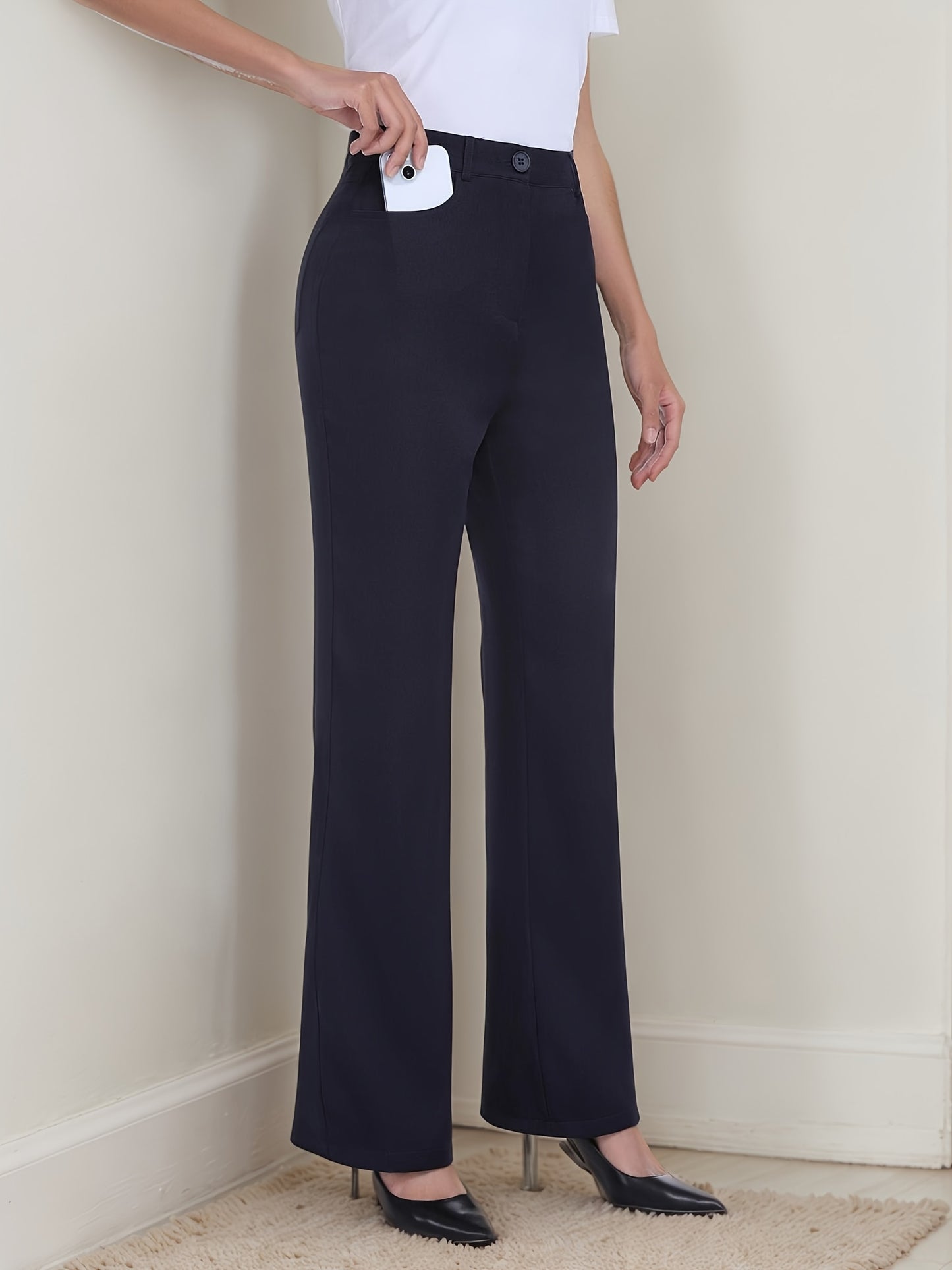 Women's Curvy Fit Gabardine Bootcut Stretch Dress Pants With Pockets - - Suitable for Work & Casual Occasions