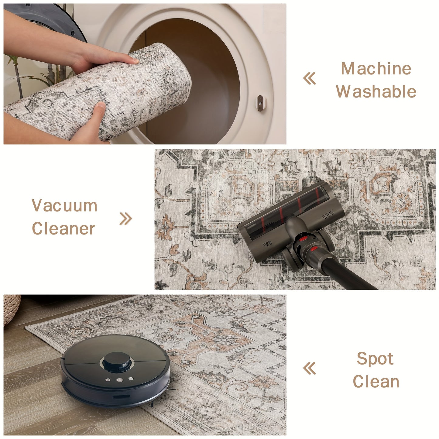 Area Rugs, Machine Washable Non Slip, Lightweight Print Rug, Light Taupe Brown