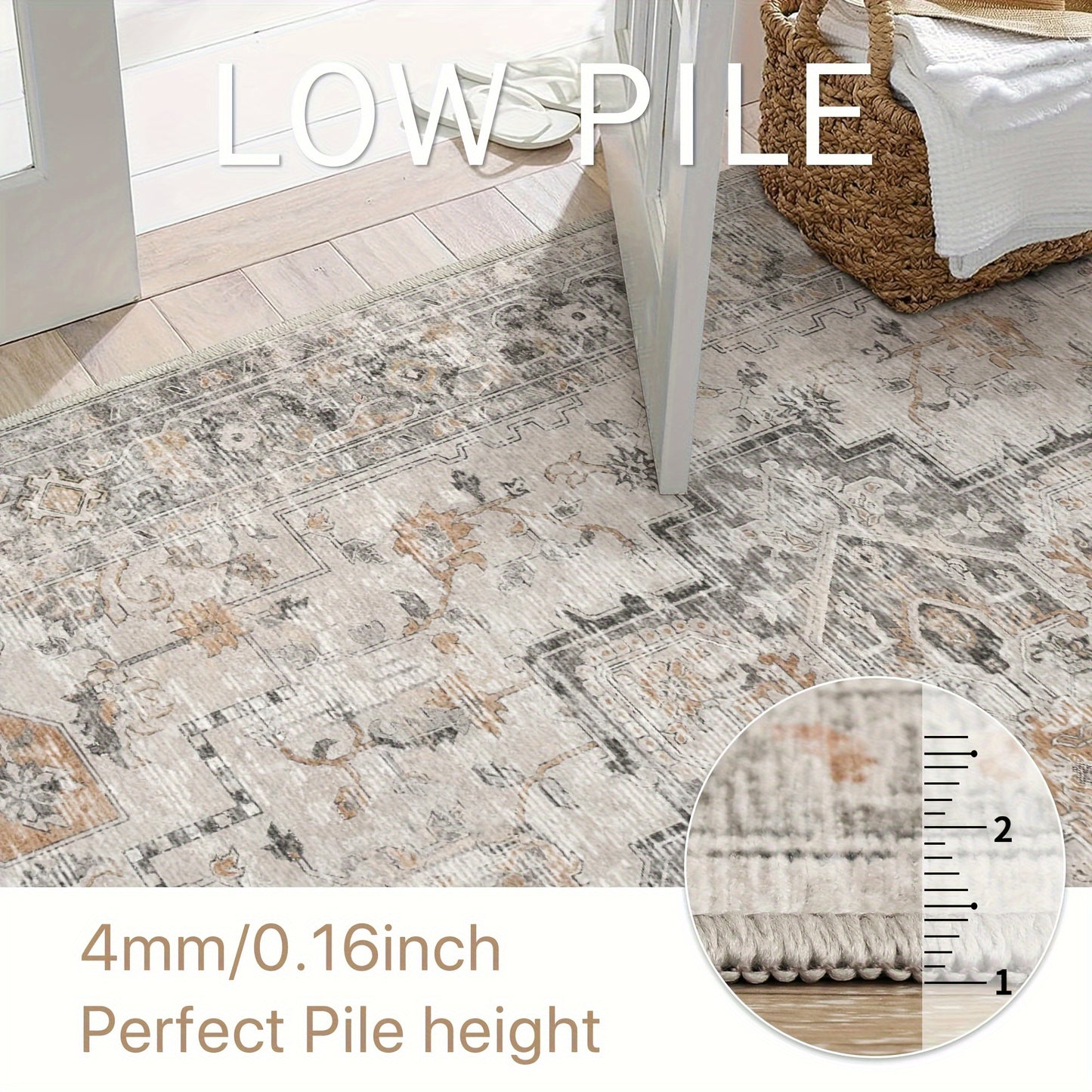 Area Rugs, Machine Washable Non Slip, Lightweight Print Rug, Light Taupe Brown