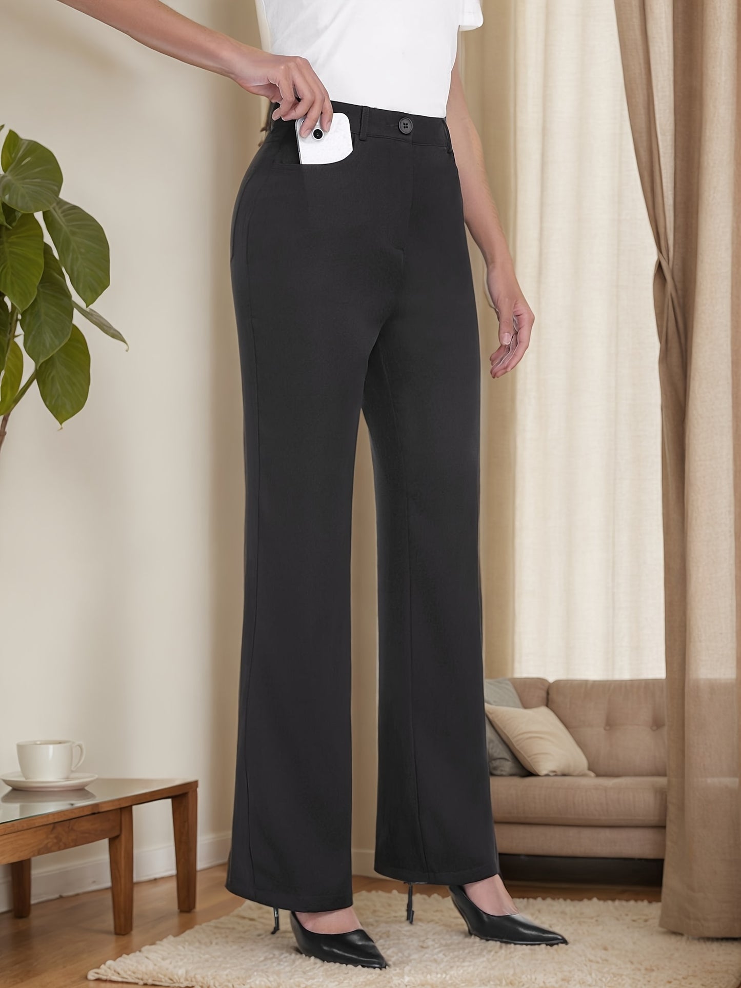 Women's Curvy Fit Gabardine Bootcut Stretch Dress Pants With Pockets - - Suitable for Work & Casual Occasions