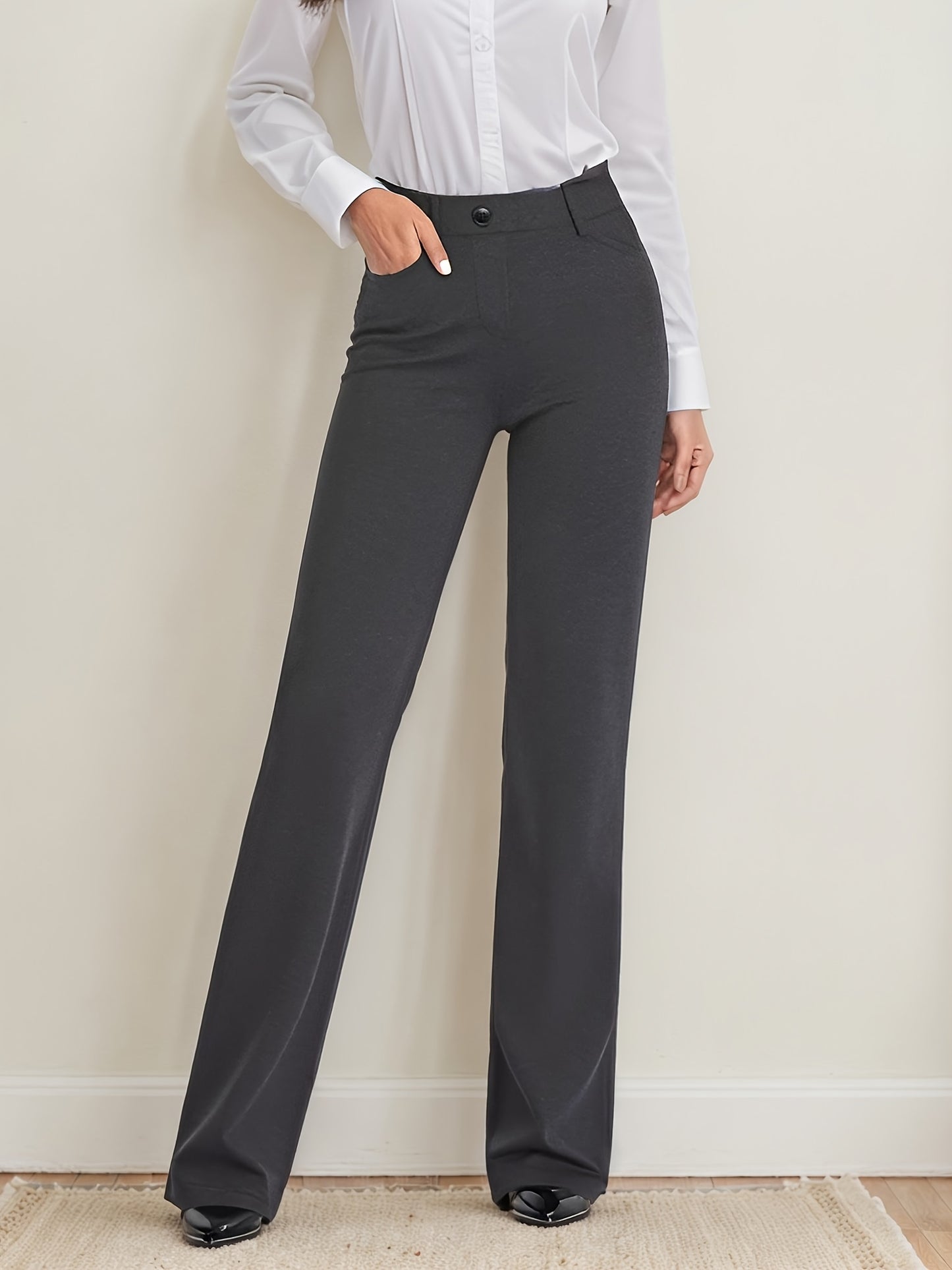 Women's Curvy Fit Gabardine Bootcut Stretch Dress Pants With Pockets - - Suitable for Work & Casual Occasions