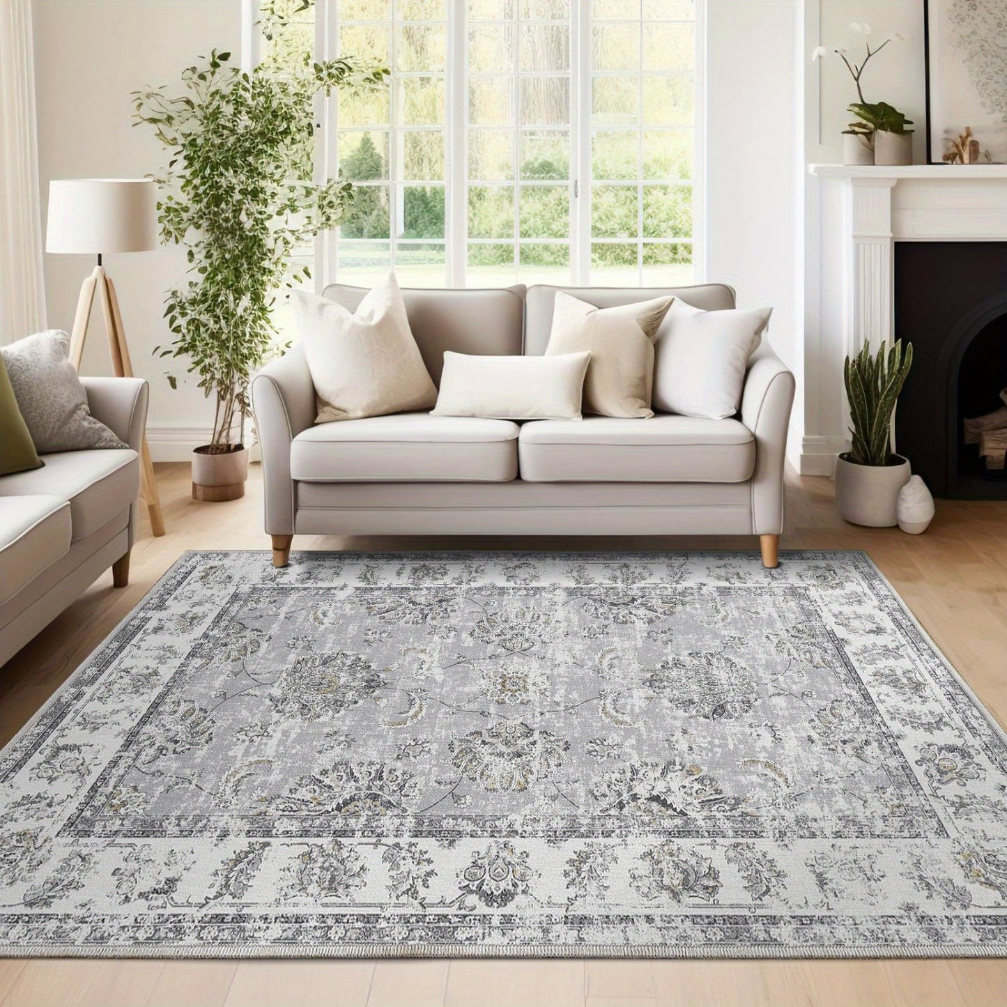 Floral Print Area Rug, Washable, Stain Resistant, Low Pile, Boho Style