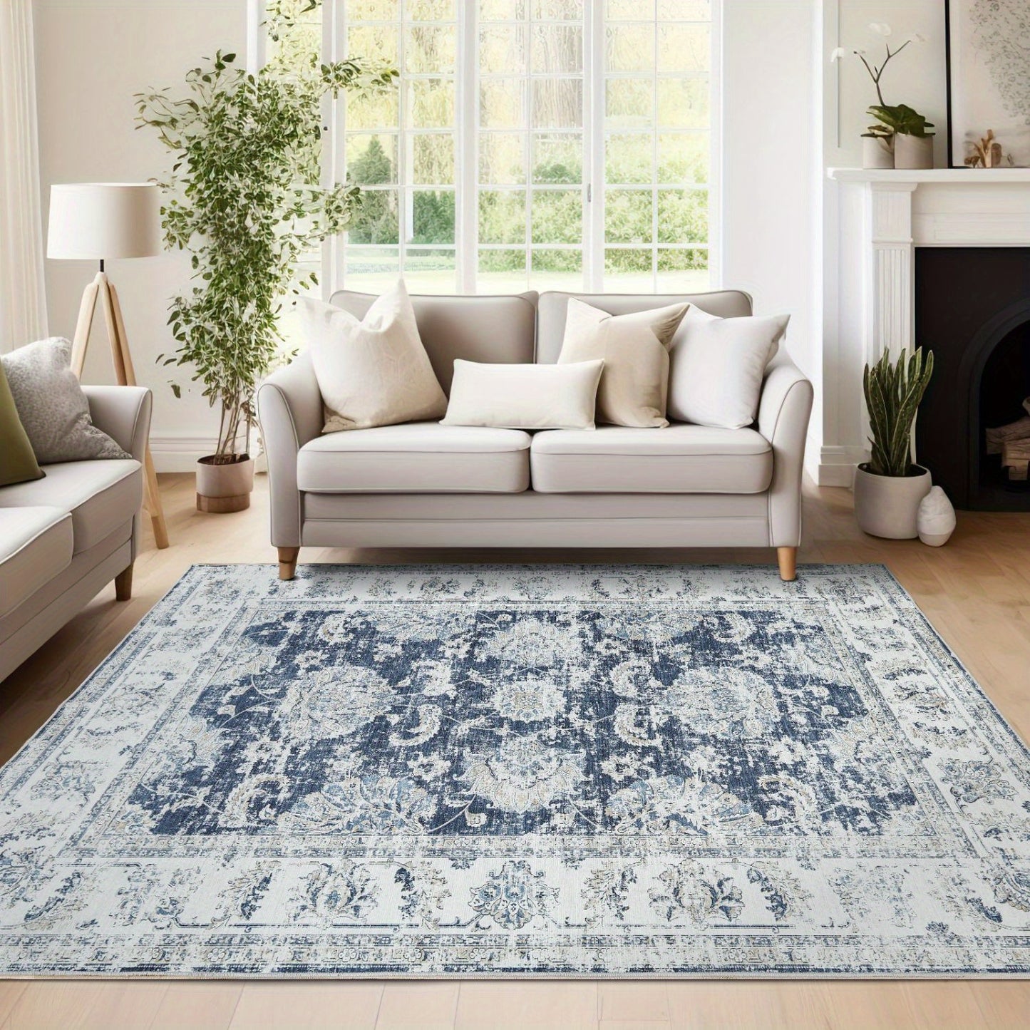 Floral Print Area Rug, Washable, Stain Resistant, Low Pile, Boho Style