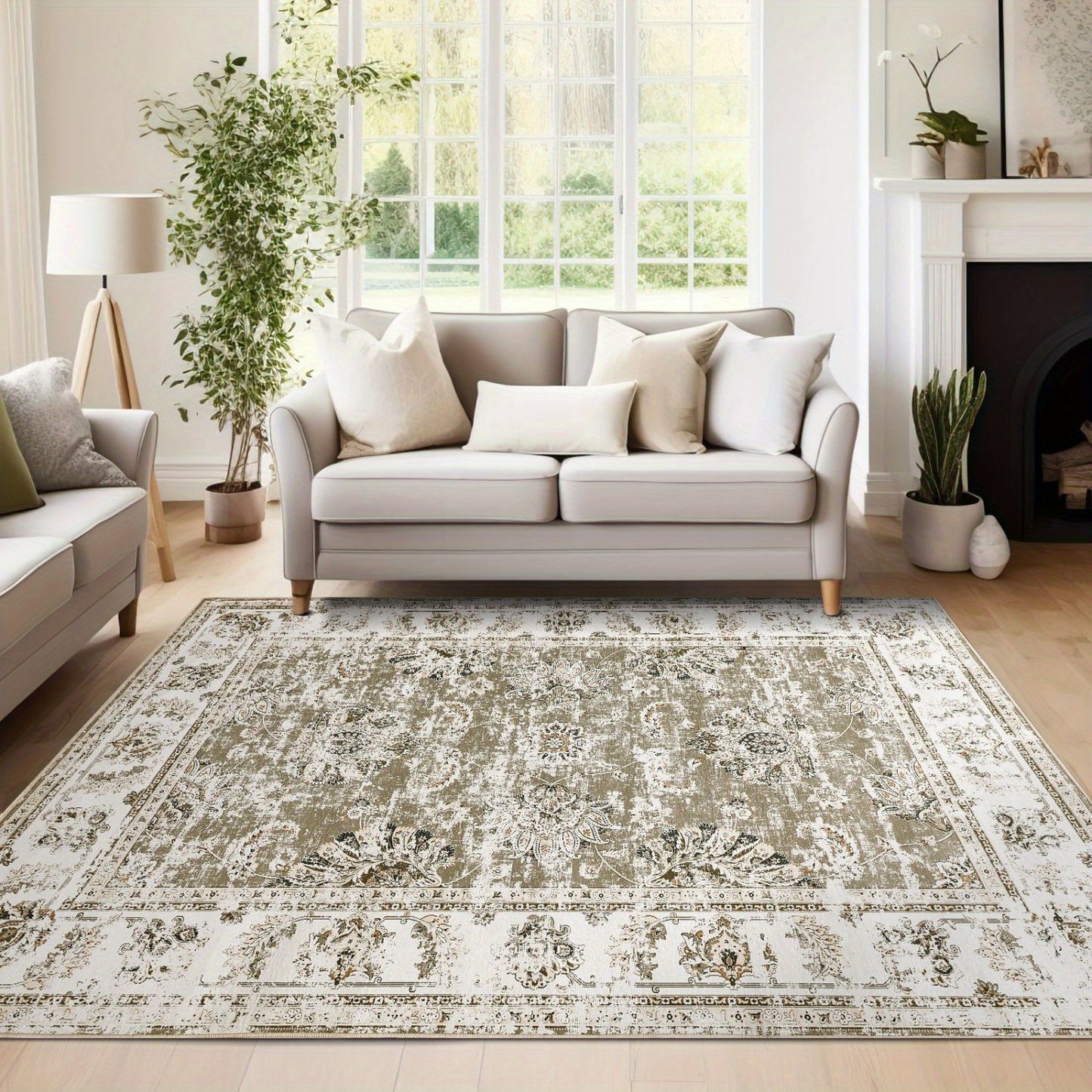 Floral Print Area Rug, Washable, Stain Resistant, Low Pile, Boho Style