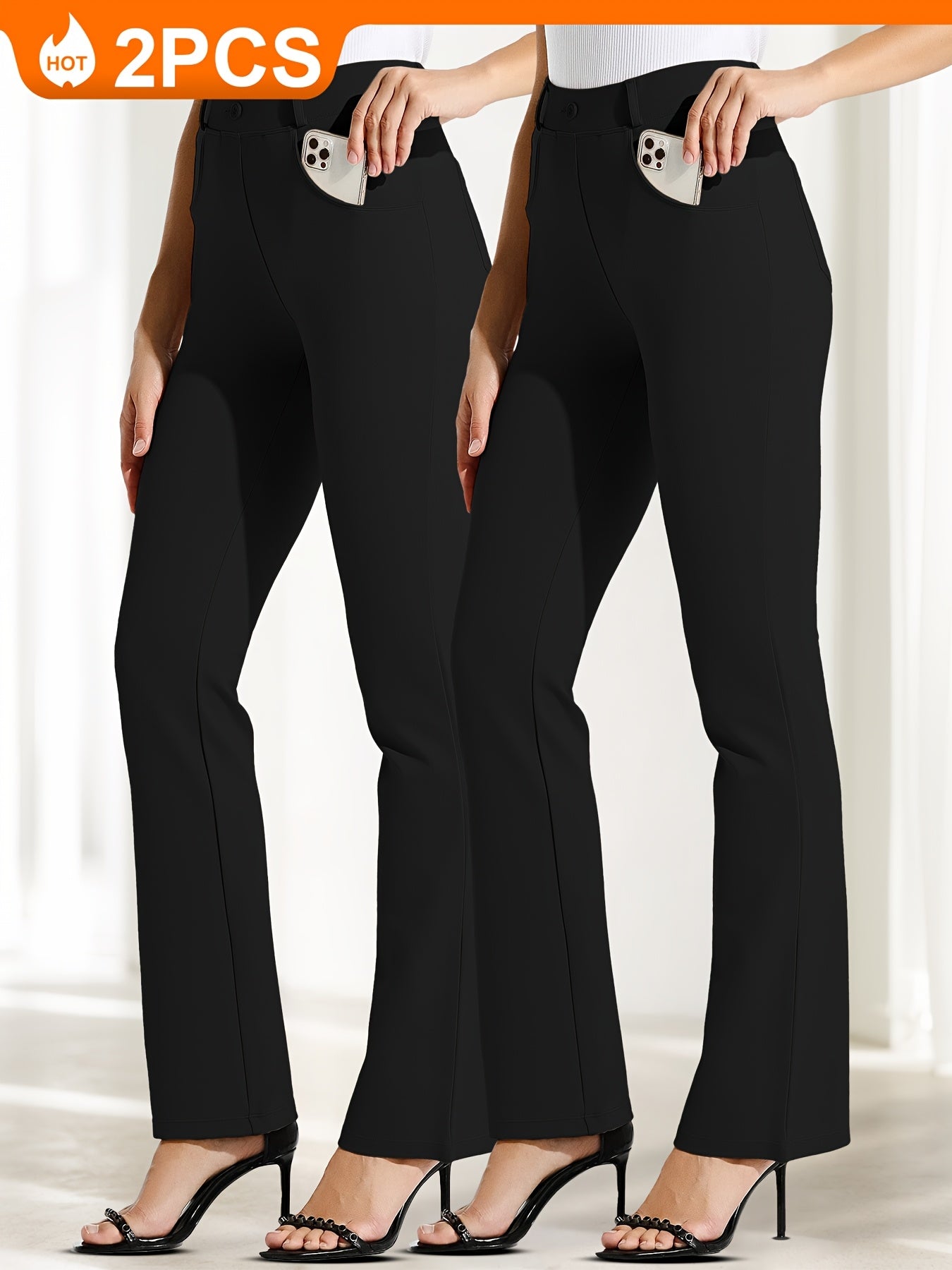 2pcs Yoga Dress Pants With 4 Pockets For Women Wide Leg Pants High Waist