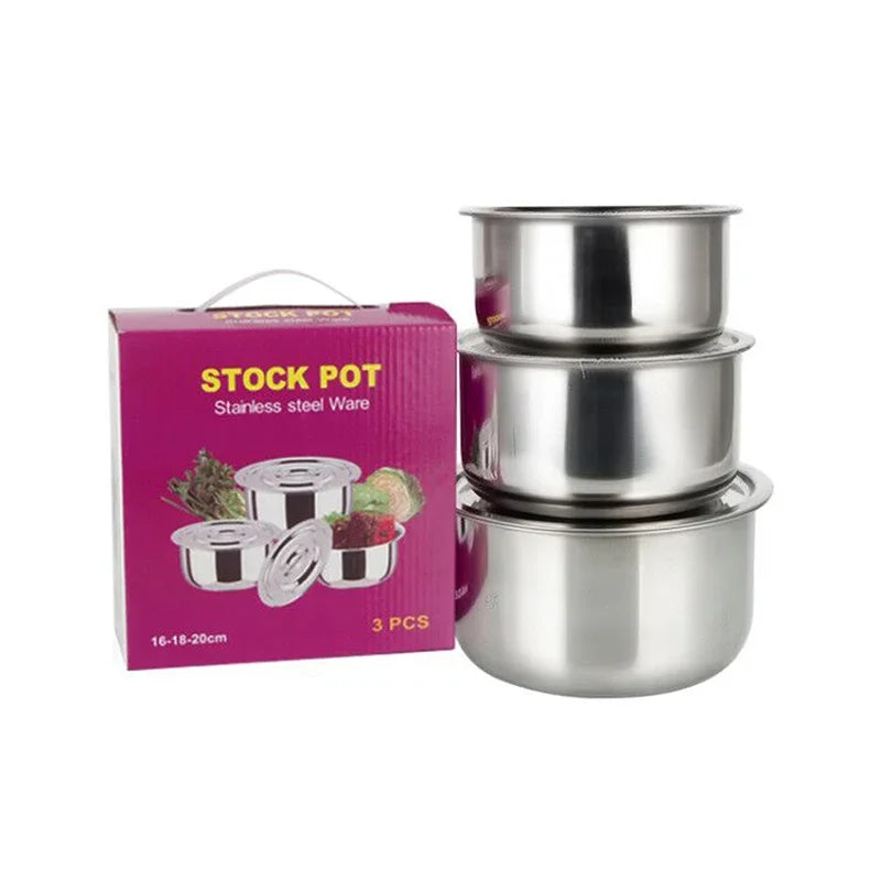 3pcs Stainless Steel Soup pot With Lid