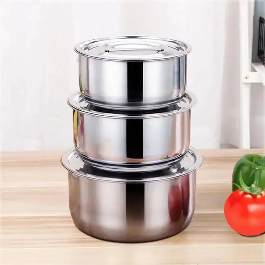 3pcs Stainless Steel Soup pot With Lid