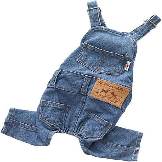 Washed Denim Pet Clothes: Adorable Elastic Jeans Overalls