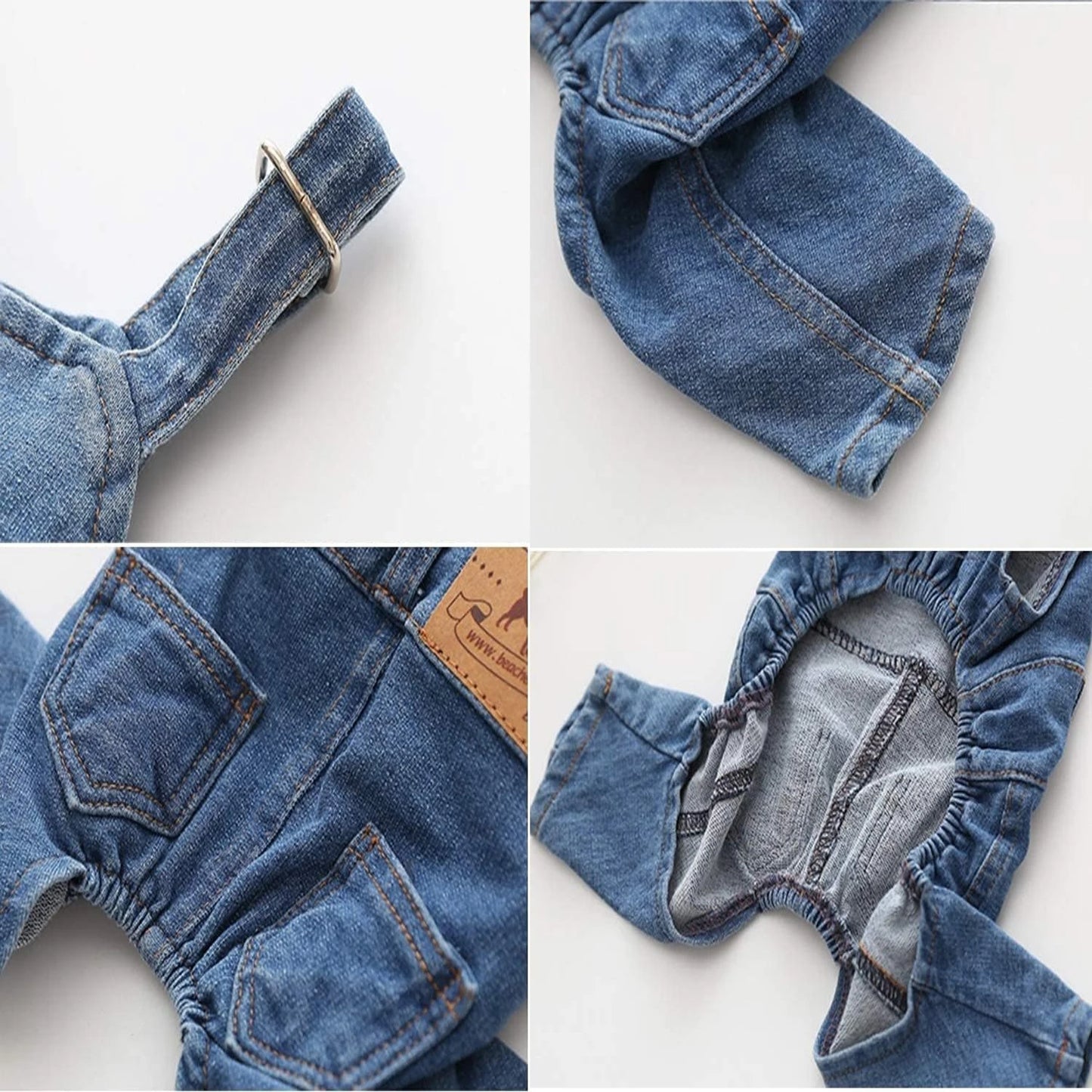 Washed Denim Pet Clothes: Adorable Elastic Jeans Overalls