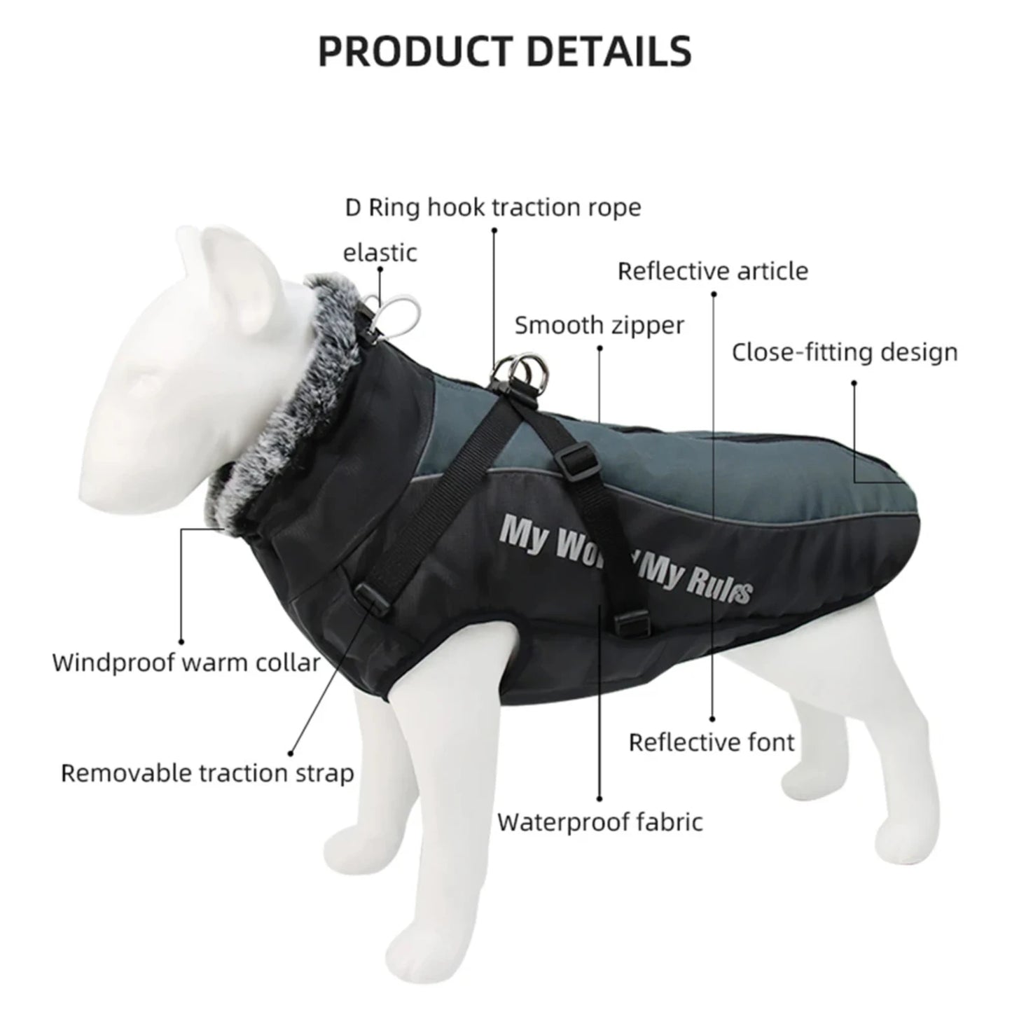 Large Pet Dog Jacket with Harness Winter Reflective Pet Coat