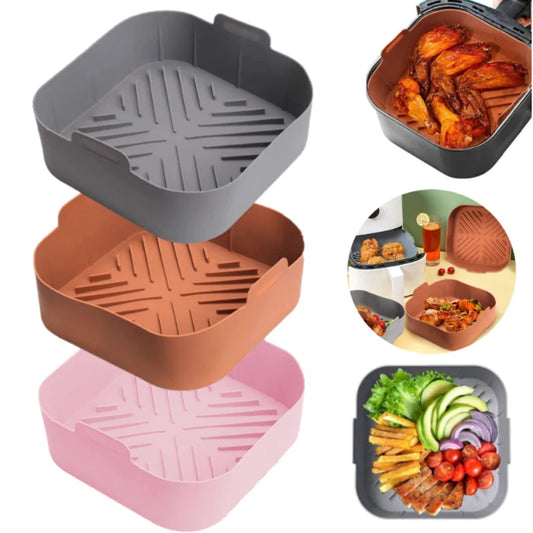 Non-stick Silicone Air Fryer Tray Mold for Oven Baking - Reusable Basket Liner  Pan for Pizza