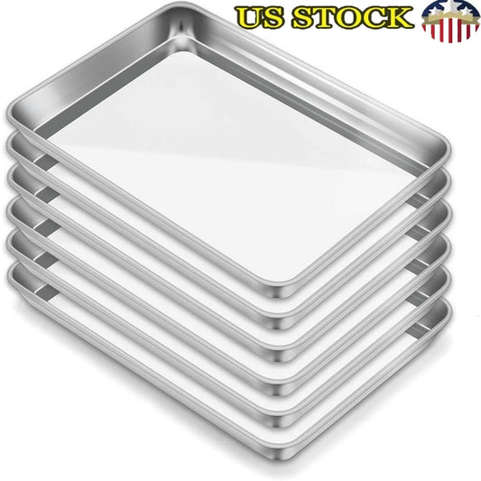 6 Pack Stainless Steel Baking Sheet Set Toaster Oven Pans Barbecue Grill Trays Cooking Storage Trays Kitchen Essential Tools