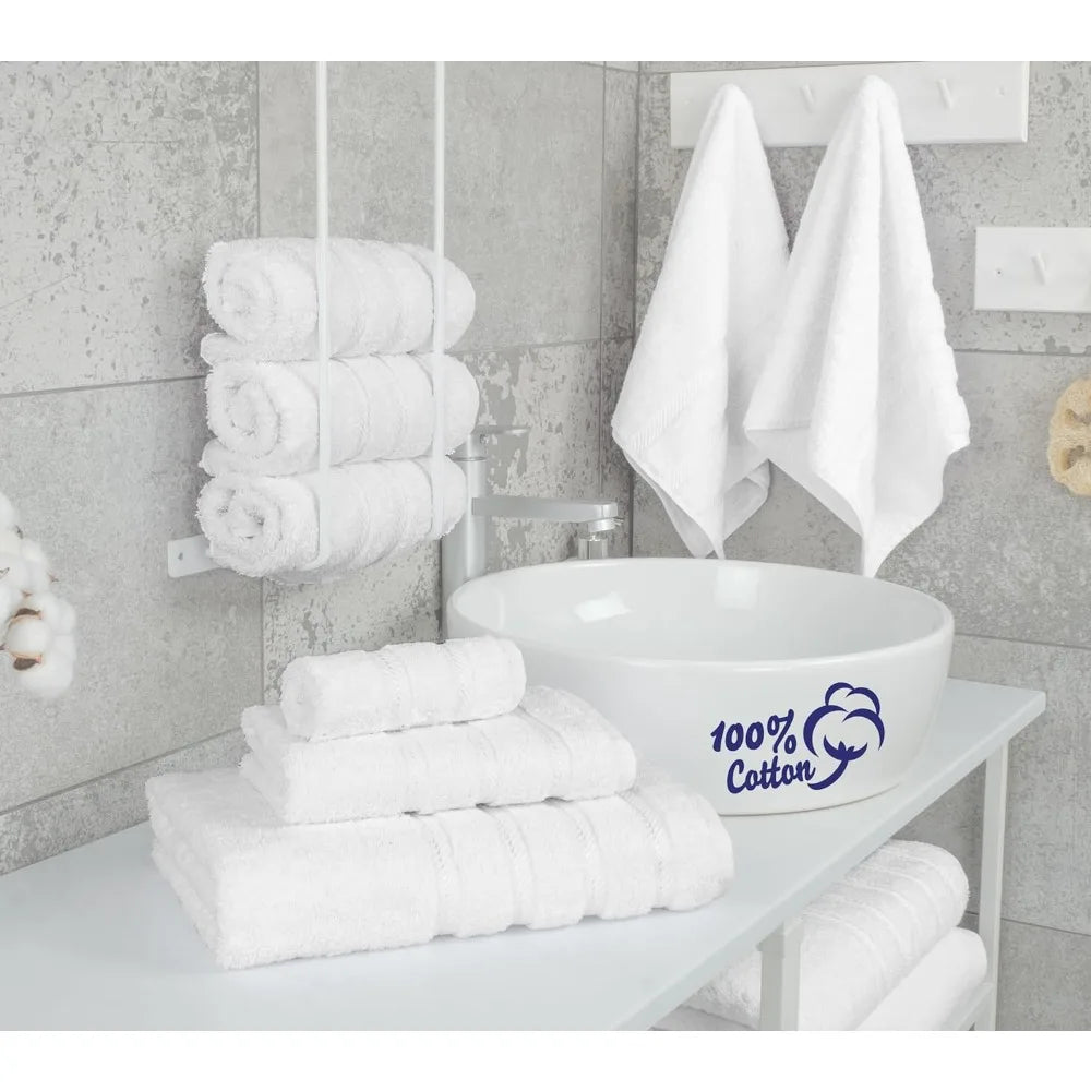 Luxury 6 Piece Towel Set,100% Cotton Turkish Towels for Bathroom, White Towel Sets